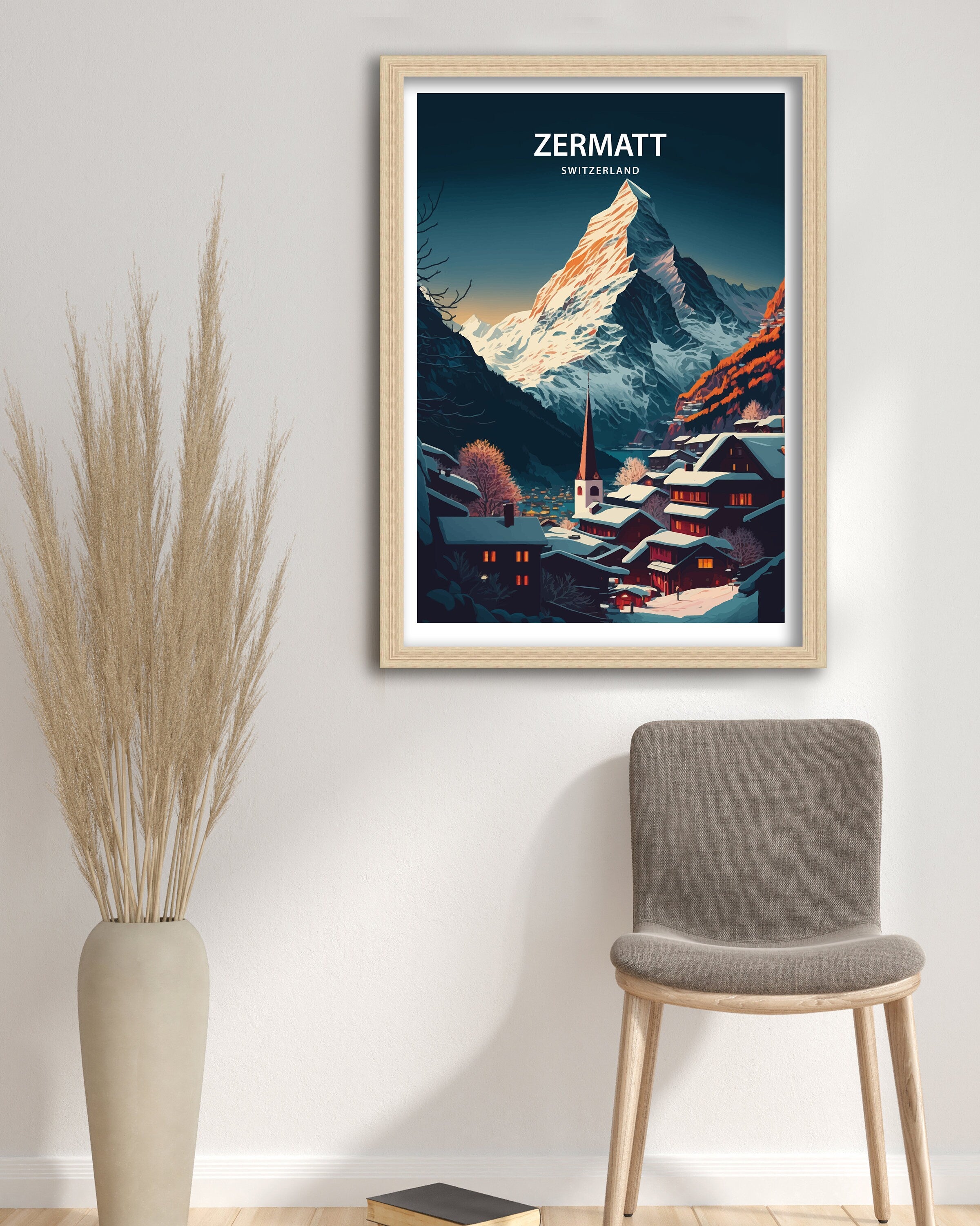 Zermatt Switzerland Travel Poster | Matterhorn Mountain Print