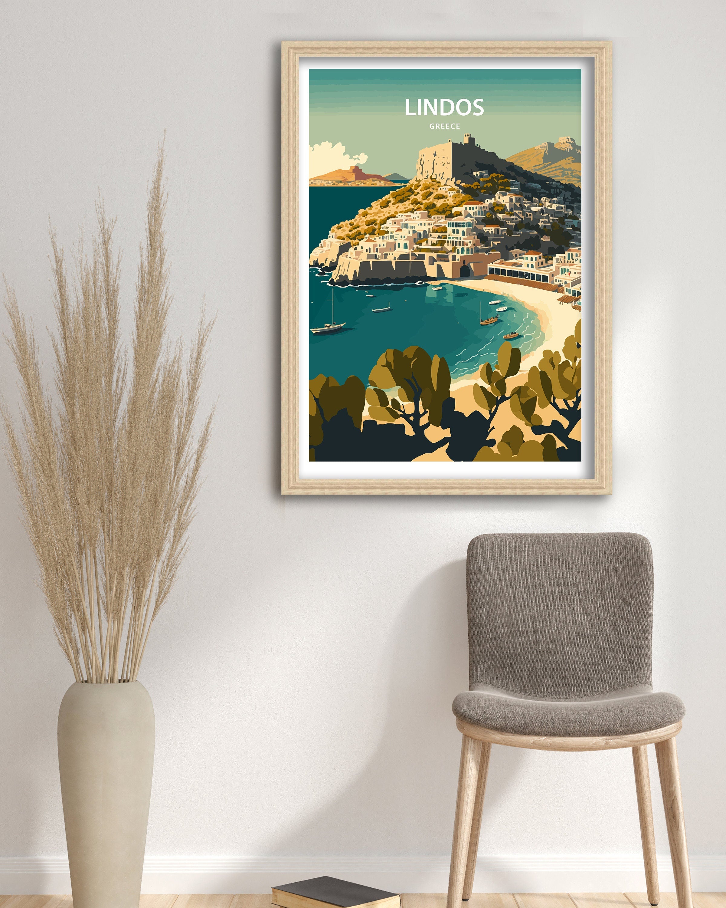 Lindos Greece Travel Poster | Rhodes Island Wall Art