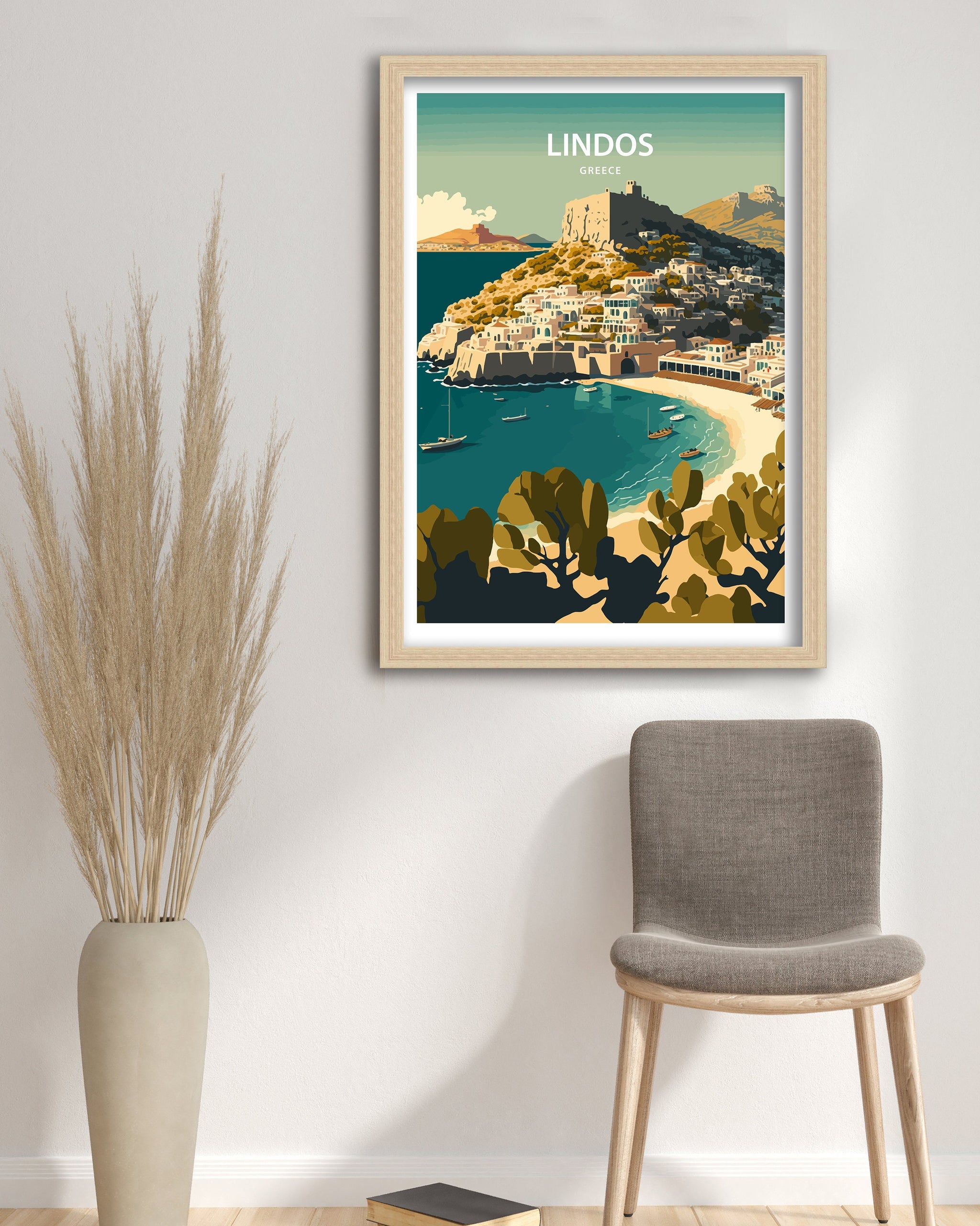 Lindos Greece Travel Poster | Rhodes Island Wall Art
