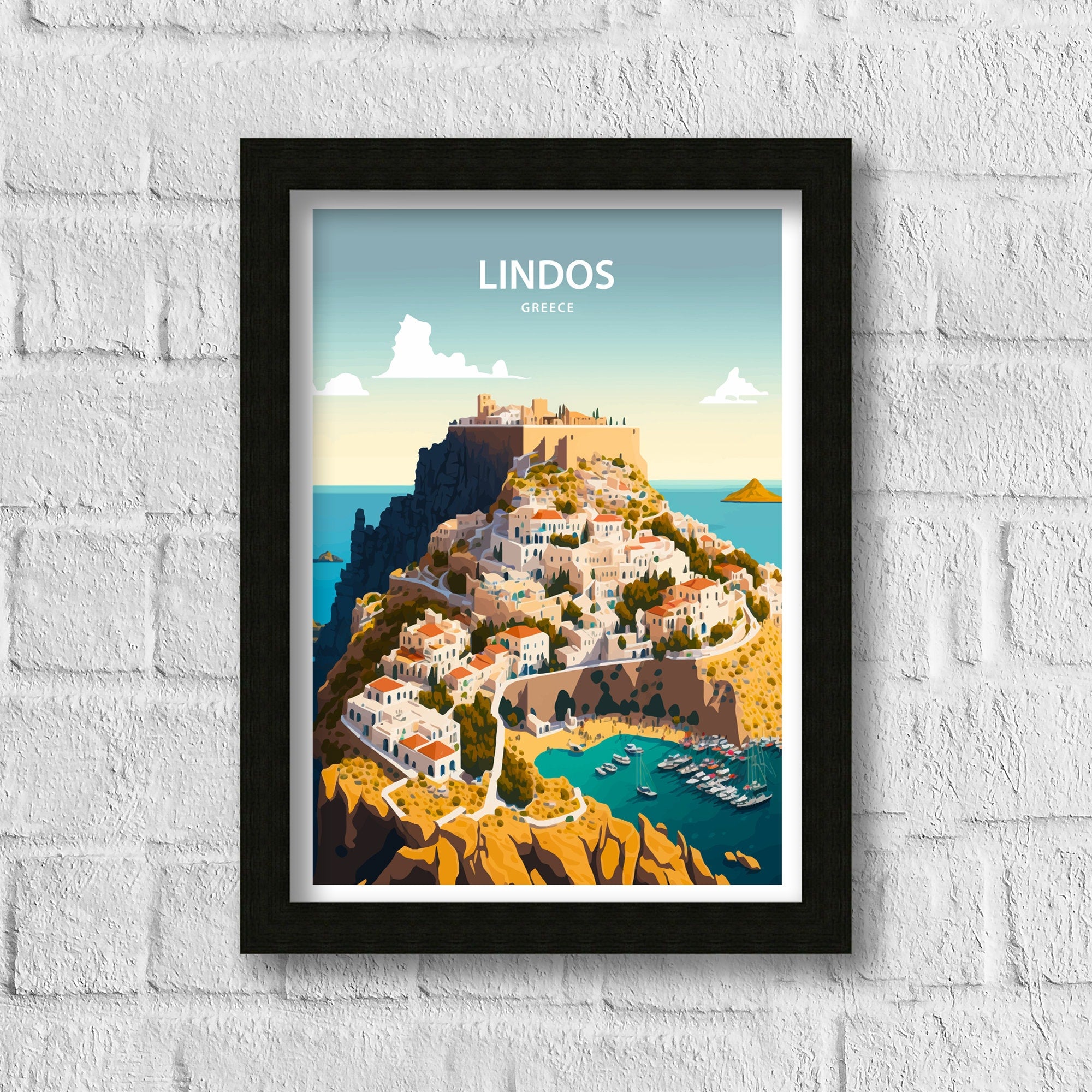 Lindos Greece Travel Poster | Rhodes Island Art Print