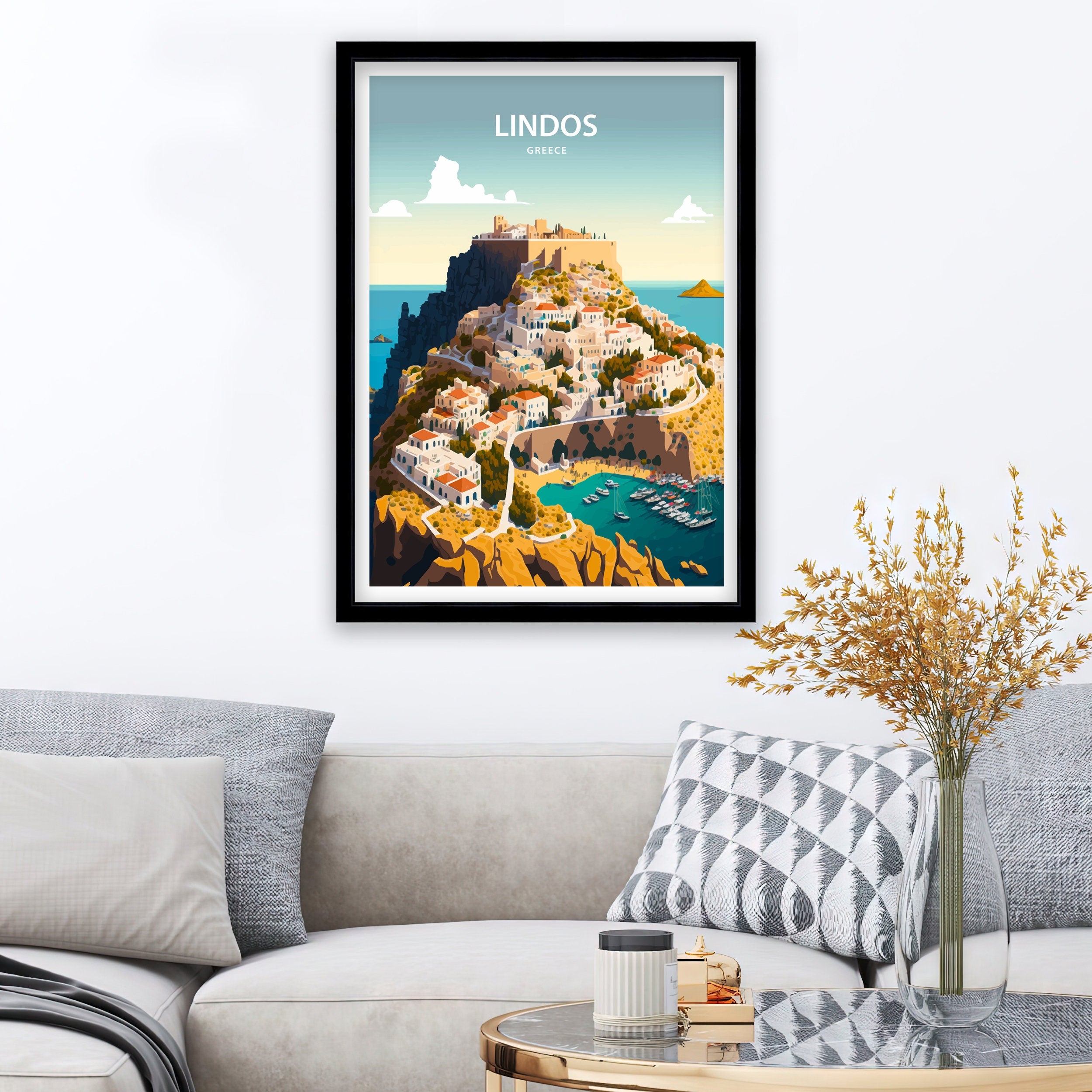 Lindos Greece Travel Poster | Rhodes Island Art Print