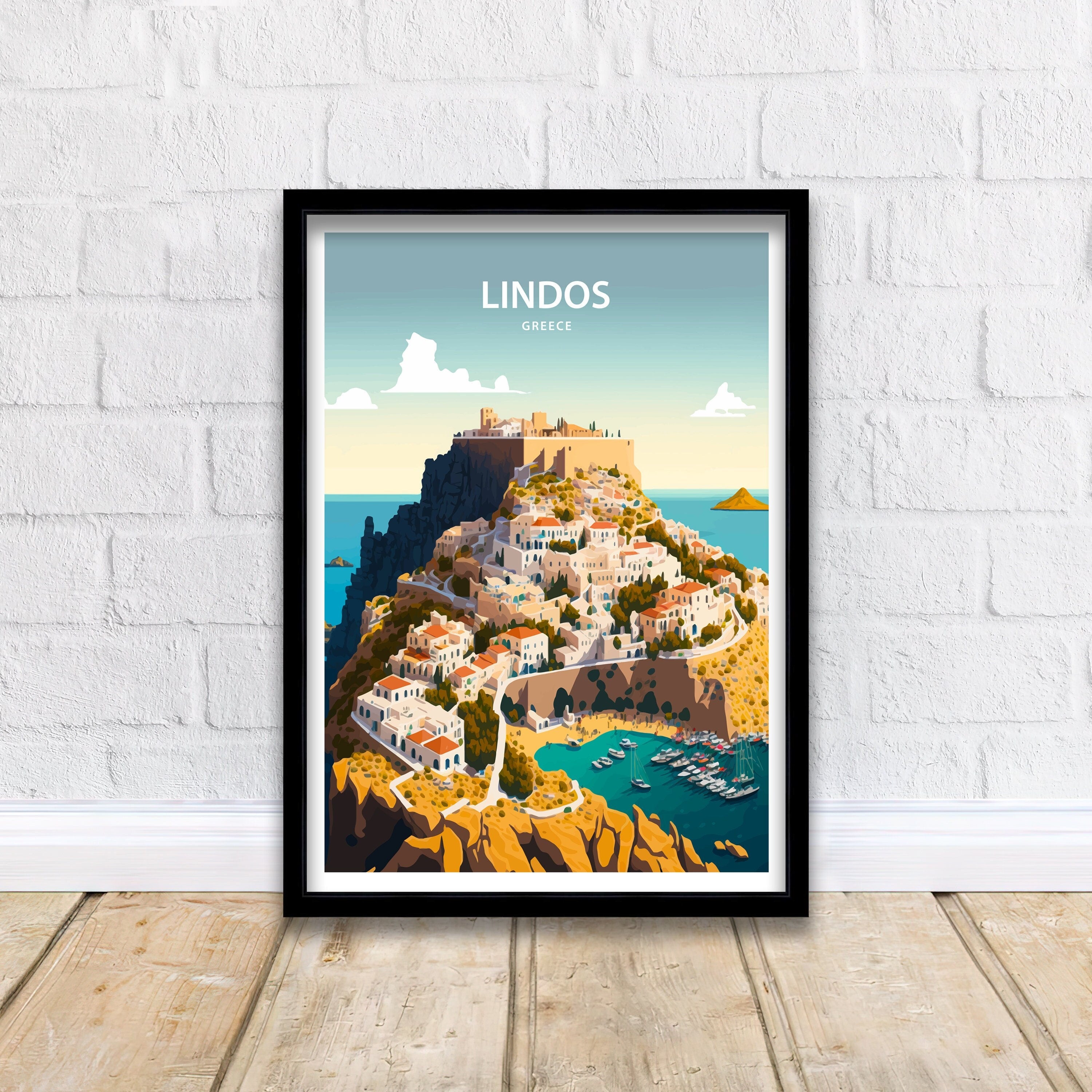 Lindos Greece Travel Poster | Rhodes Island Art Print