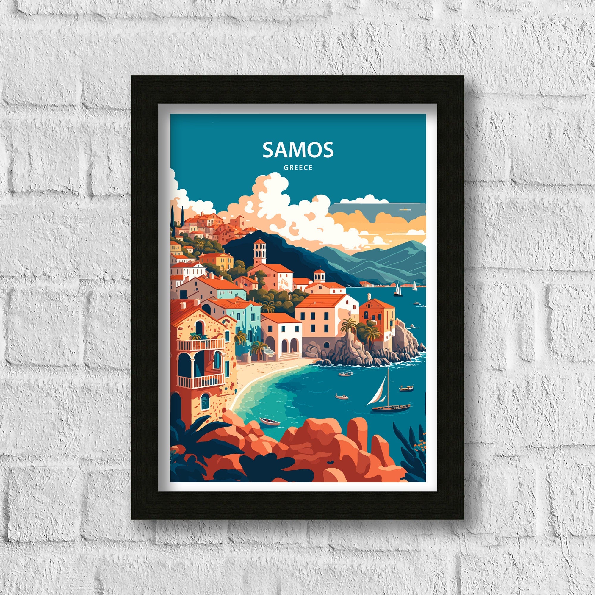 Samos Greece Travel Poster | Mediterranean Island Print
