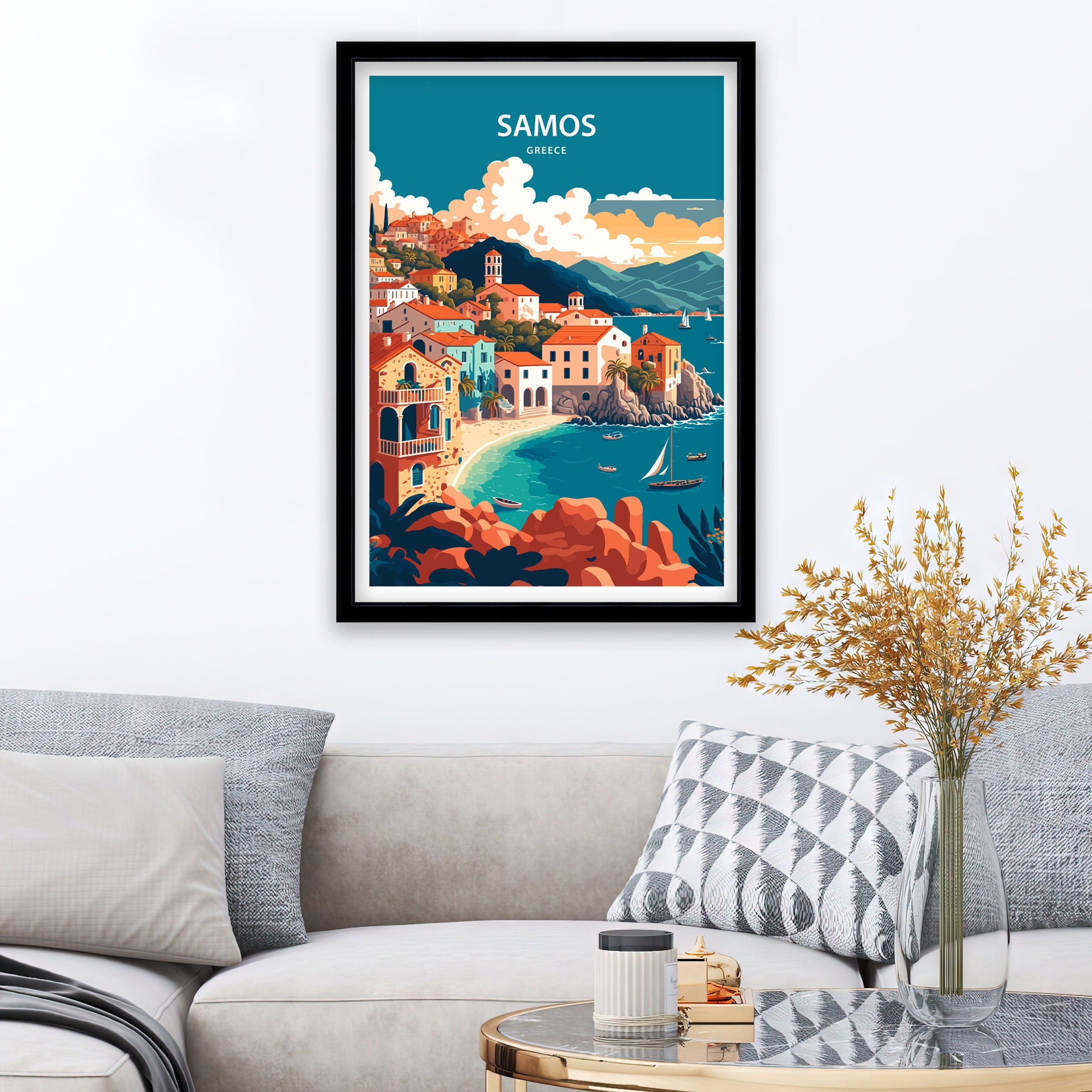 Samos Greece Travel Poster | Mediterranean Island Print