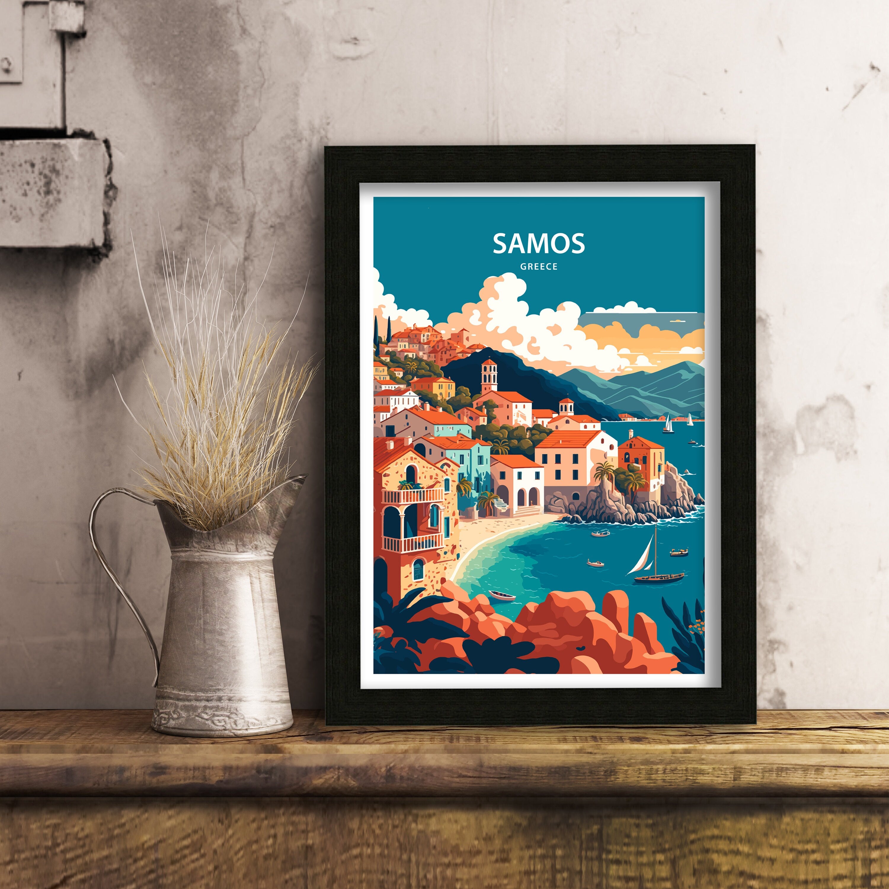 Samos Greece Travel Poster | Mediterranean Island Print