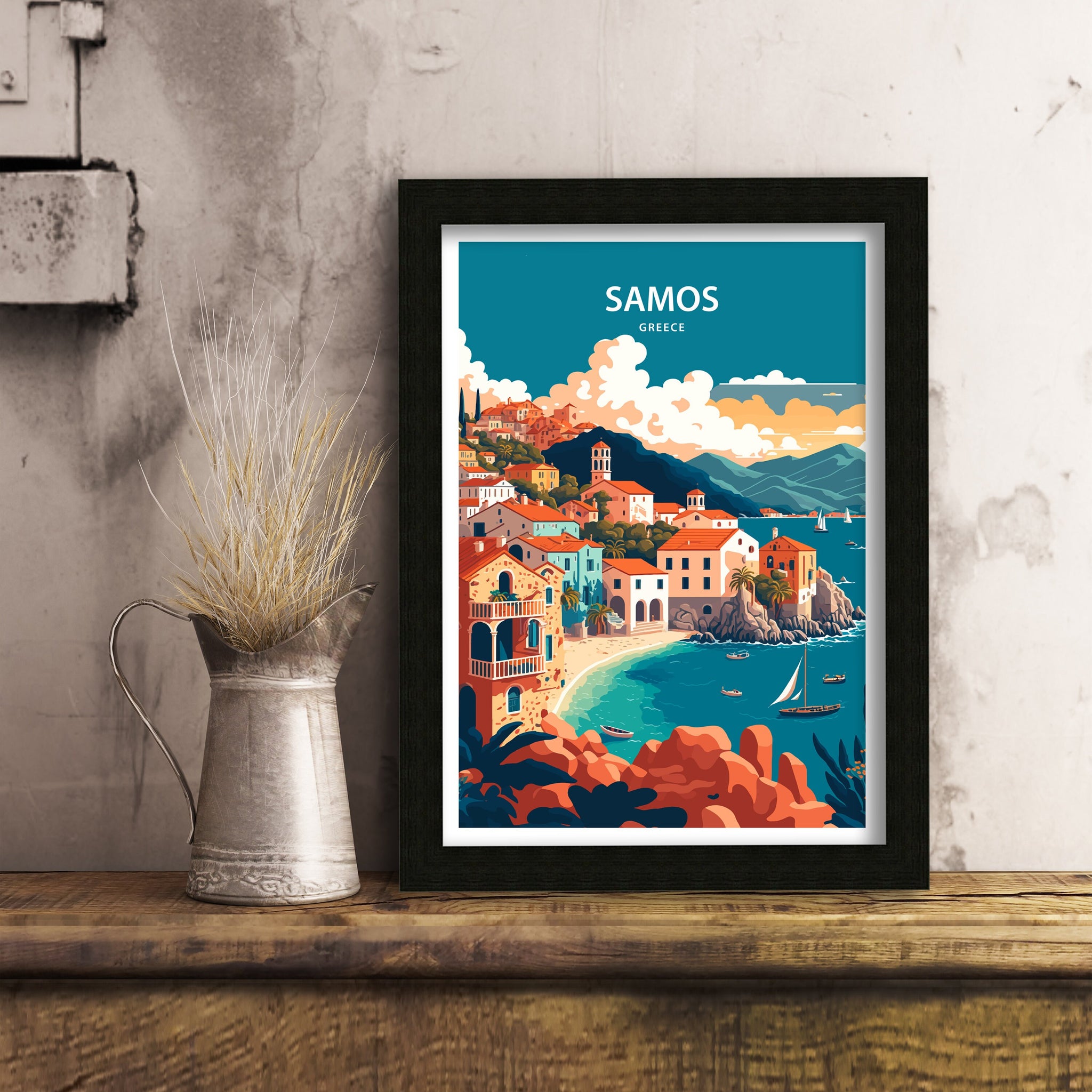 Samos Greece Travel Poster | Mediterranean Island Print