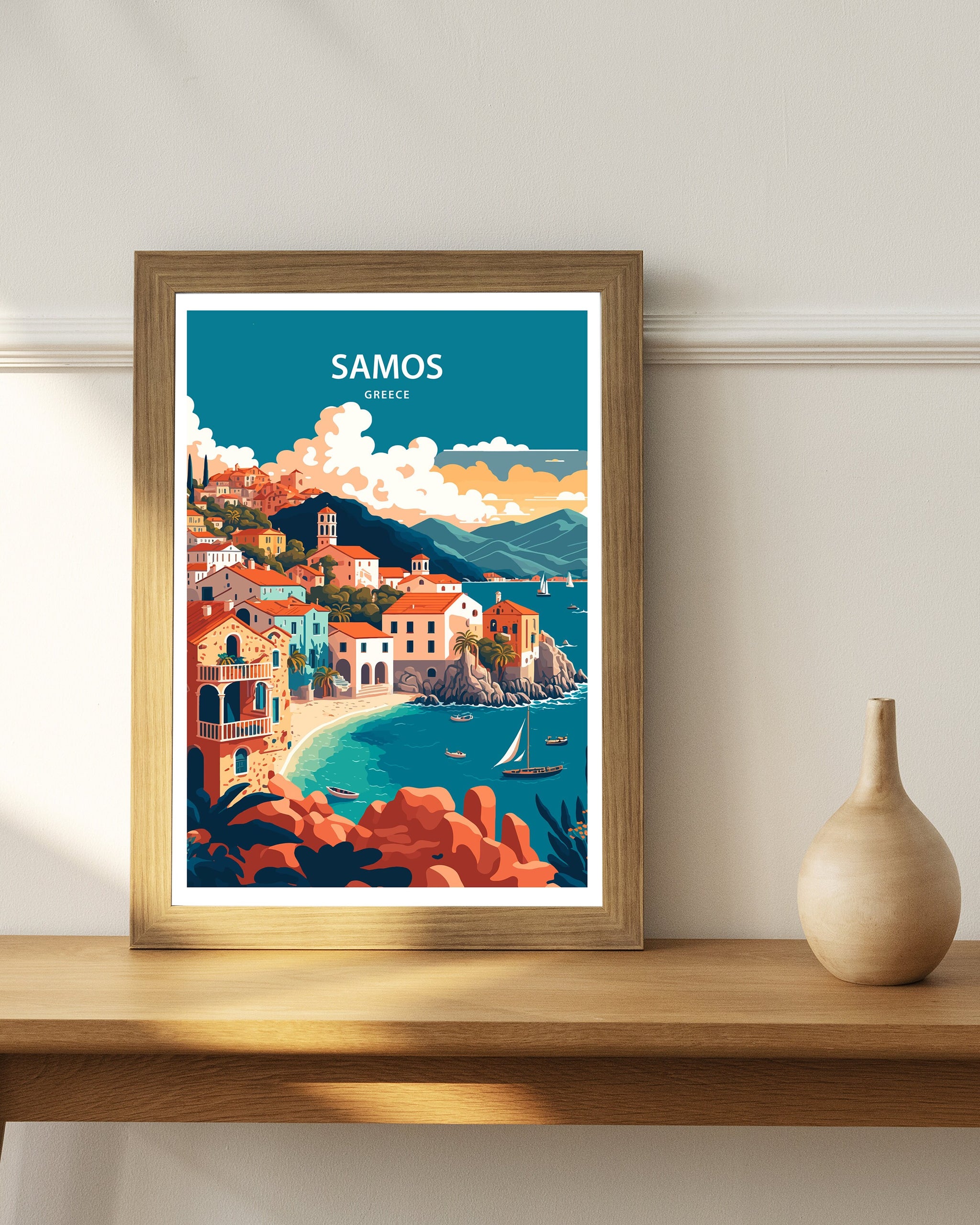 Samos Greece Travel Poster | Mediterranean Island Print