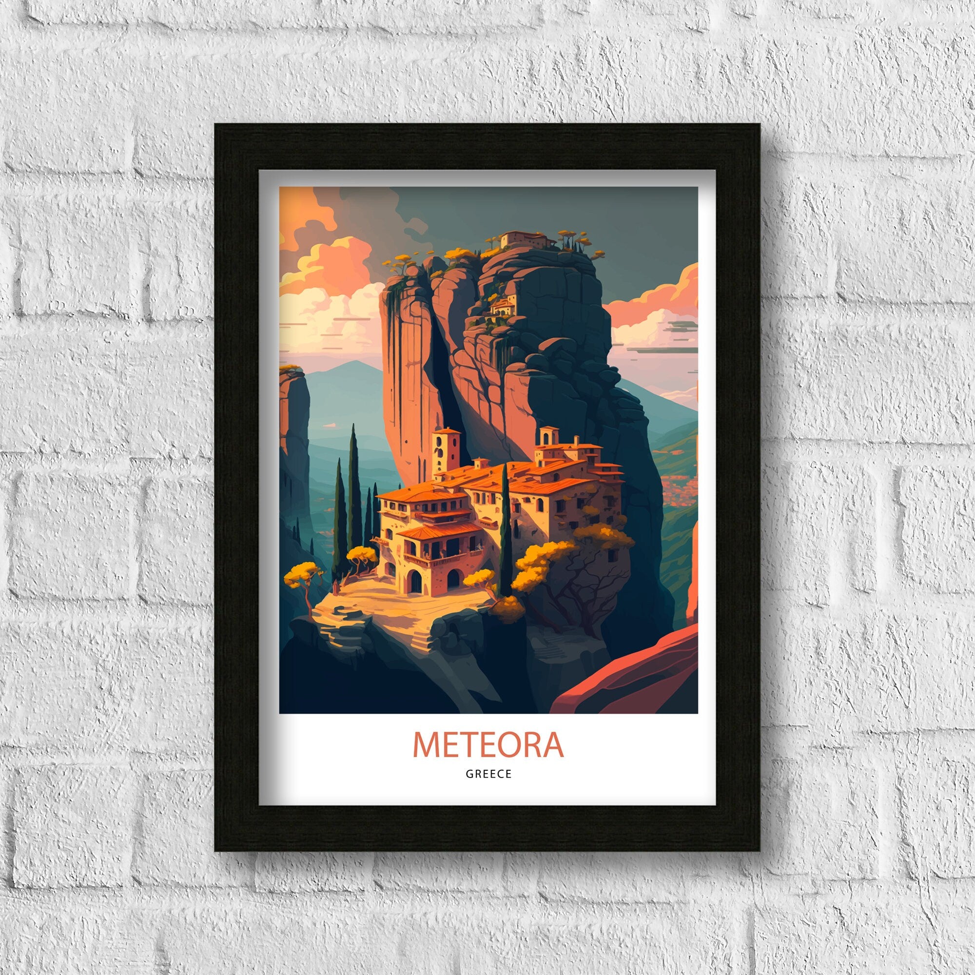 Meteora Monasteries Art Print | Greece Travel Poster