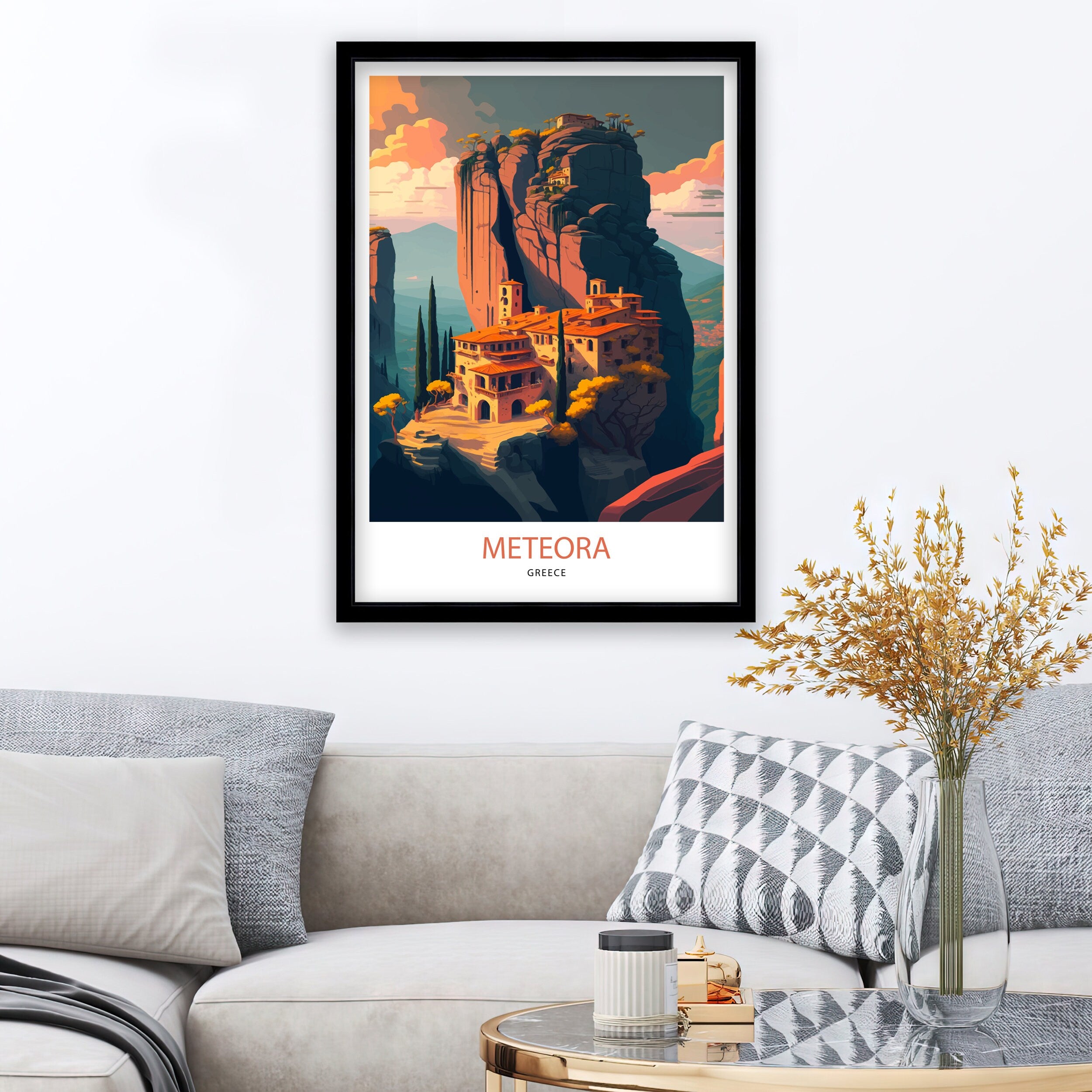 Meteora Monasteries Art Print | Greece Travel Poster