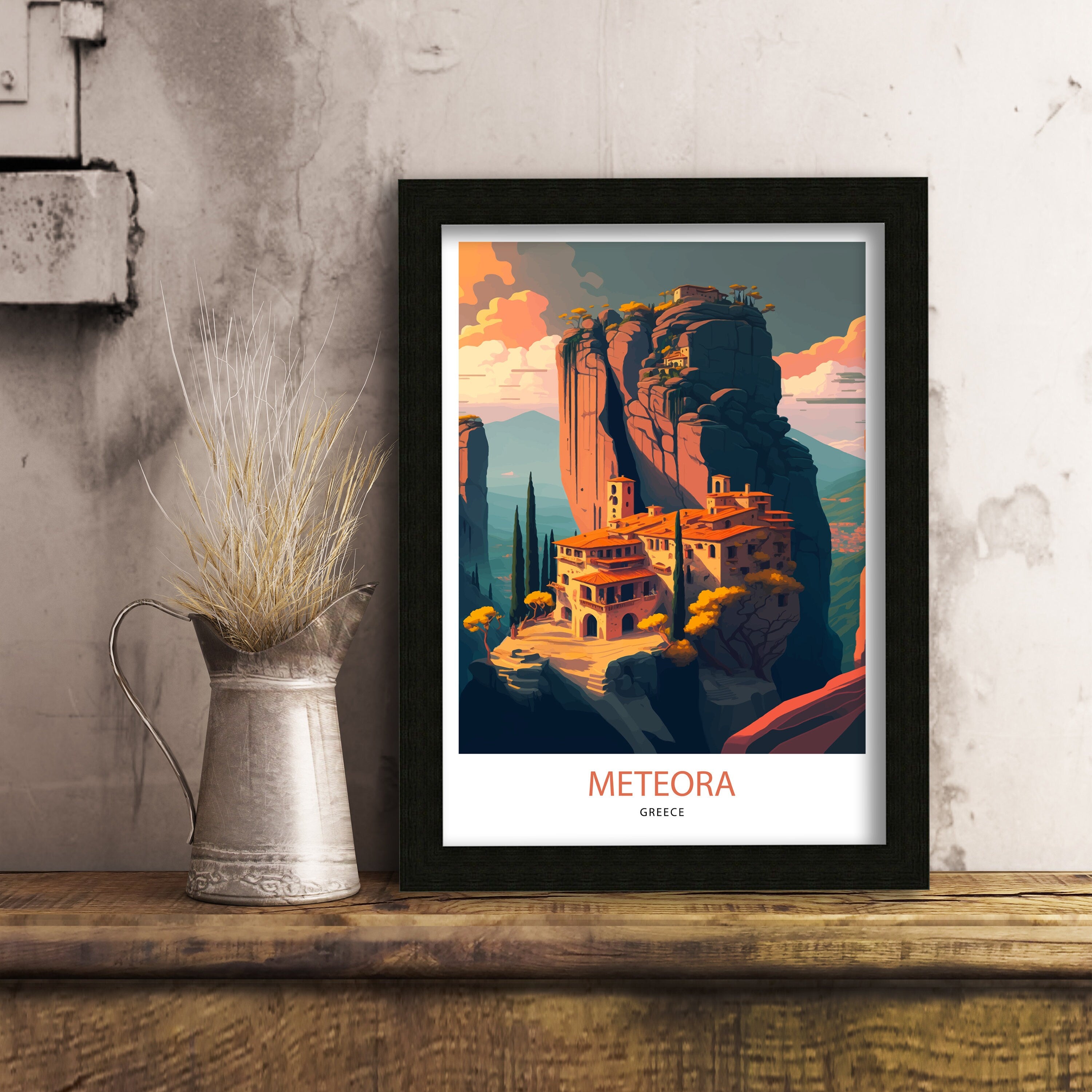 Meteora Monasteries Art Print | Greece Travel Poster