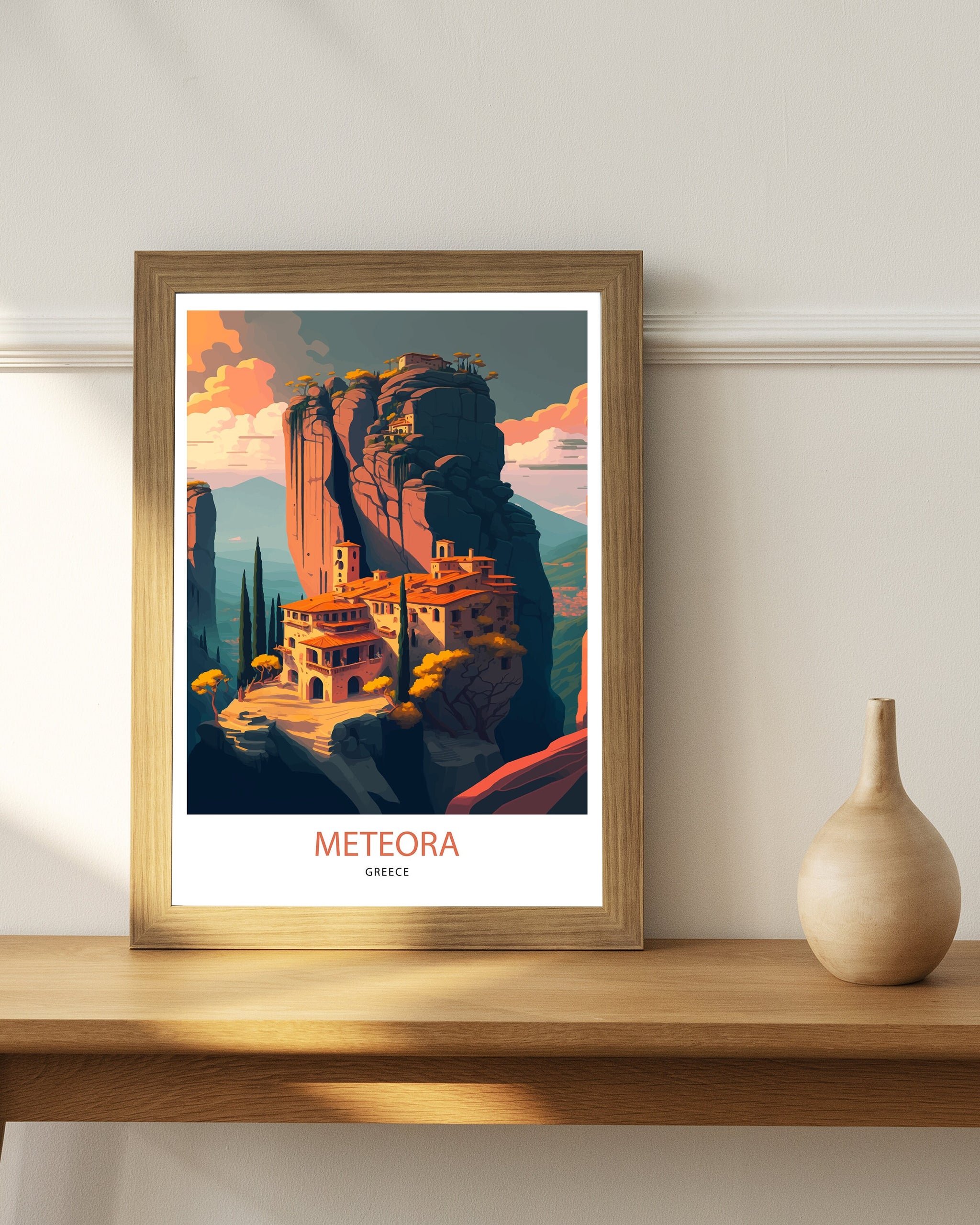 Meteora Monasteries Art Print | Greece Travel Poster