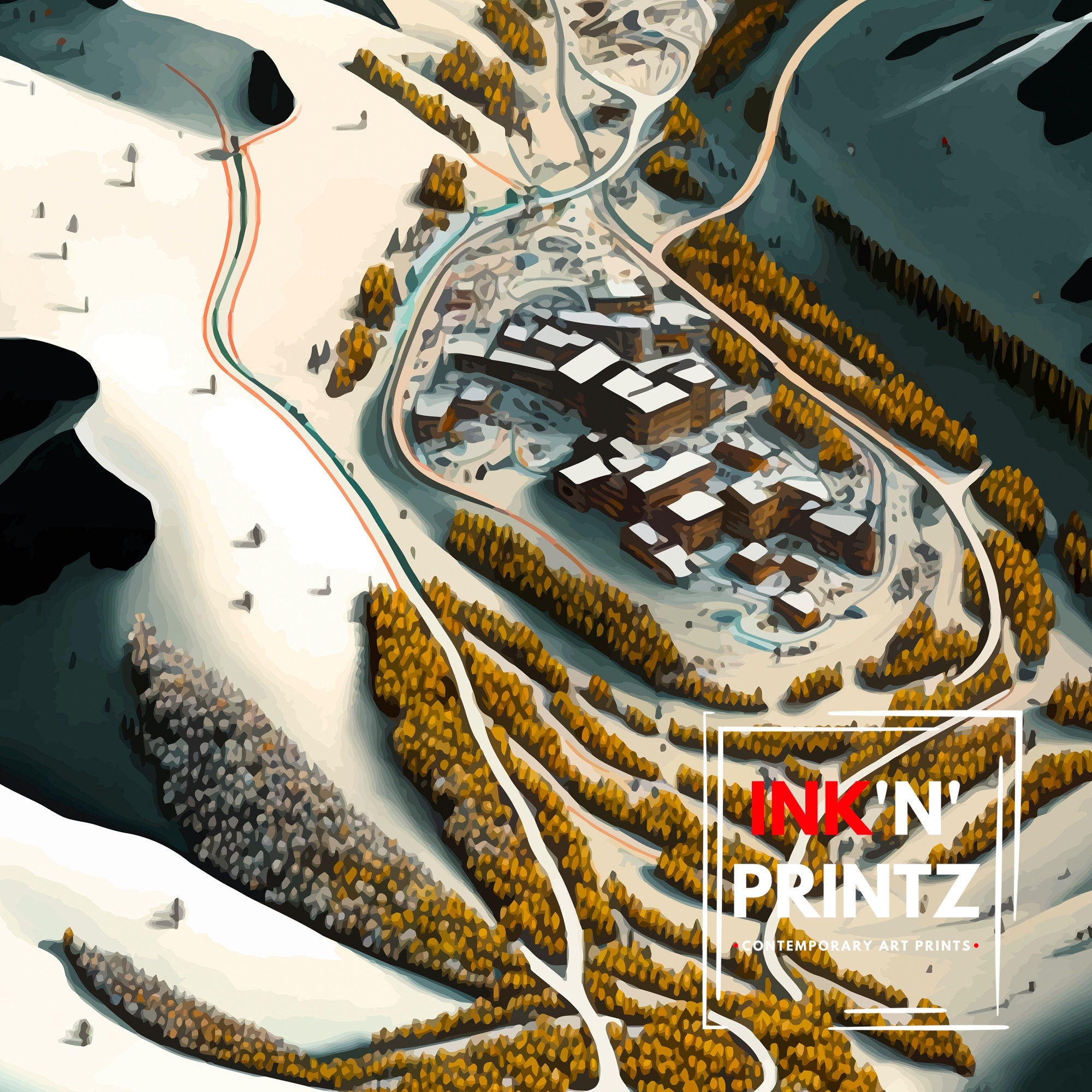 Alpe d'Huez Ski Resort Poster | Retro Travel Print