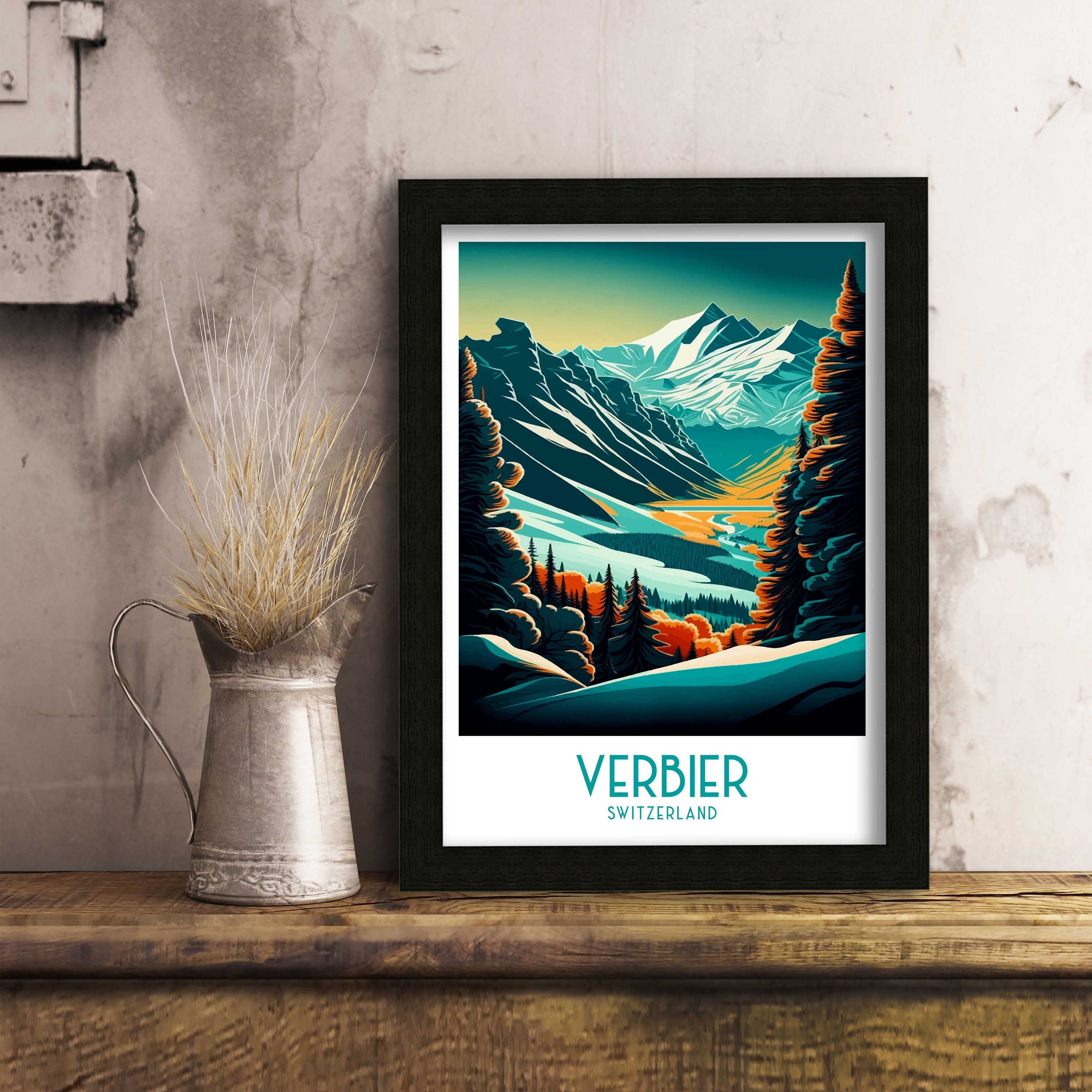 Verbier Switzerland Ski Poster | Mountain Landscape Print