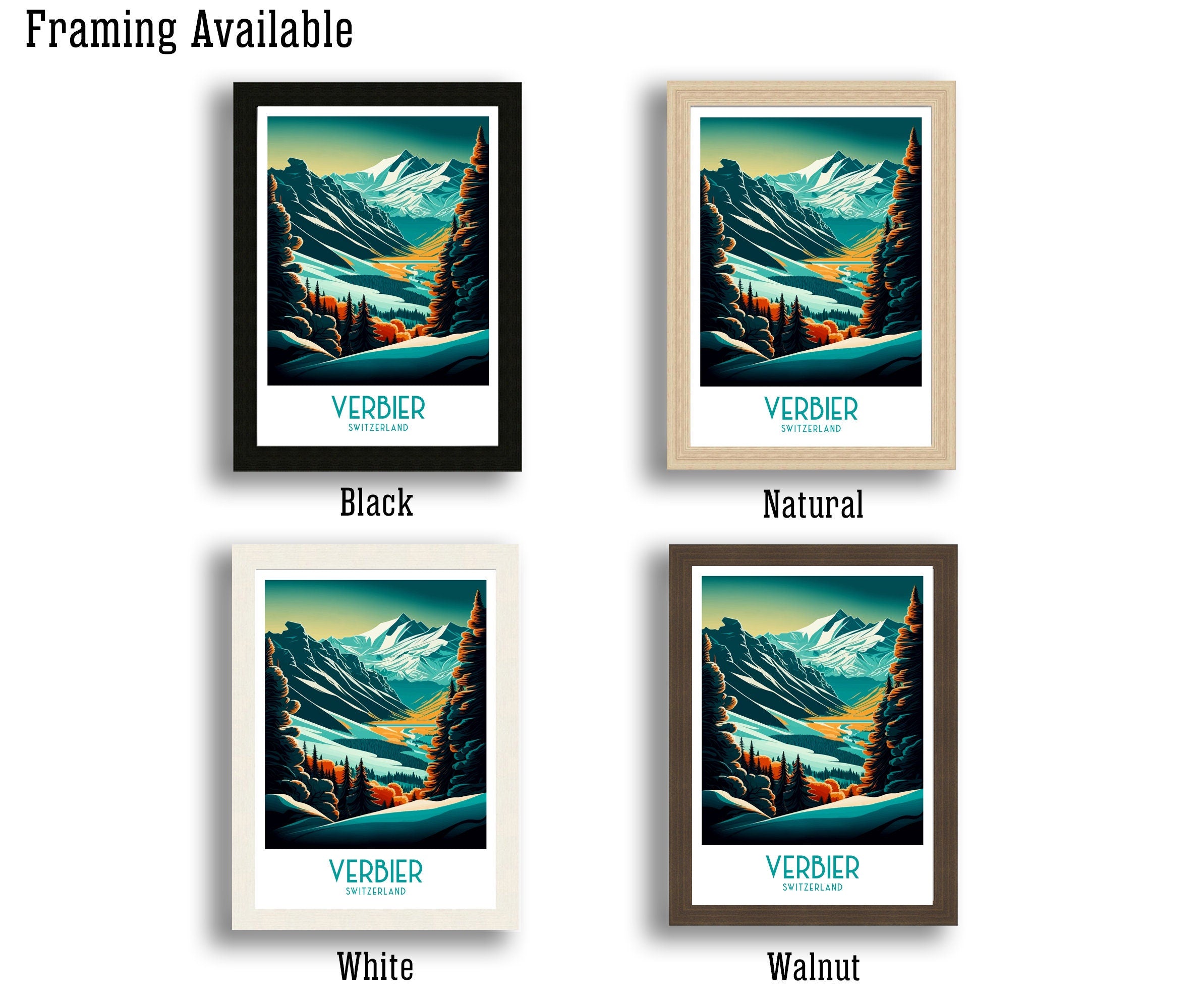 Verbier Switzerland Ski Poster | Mountain Landscape Print