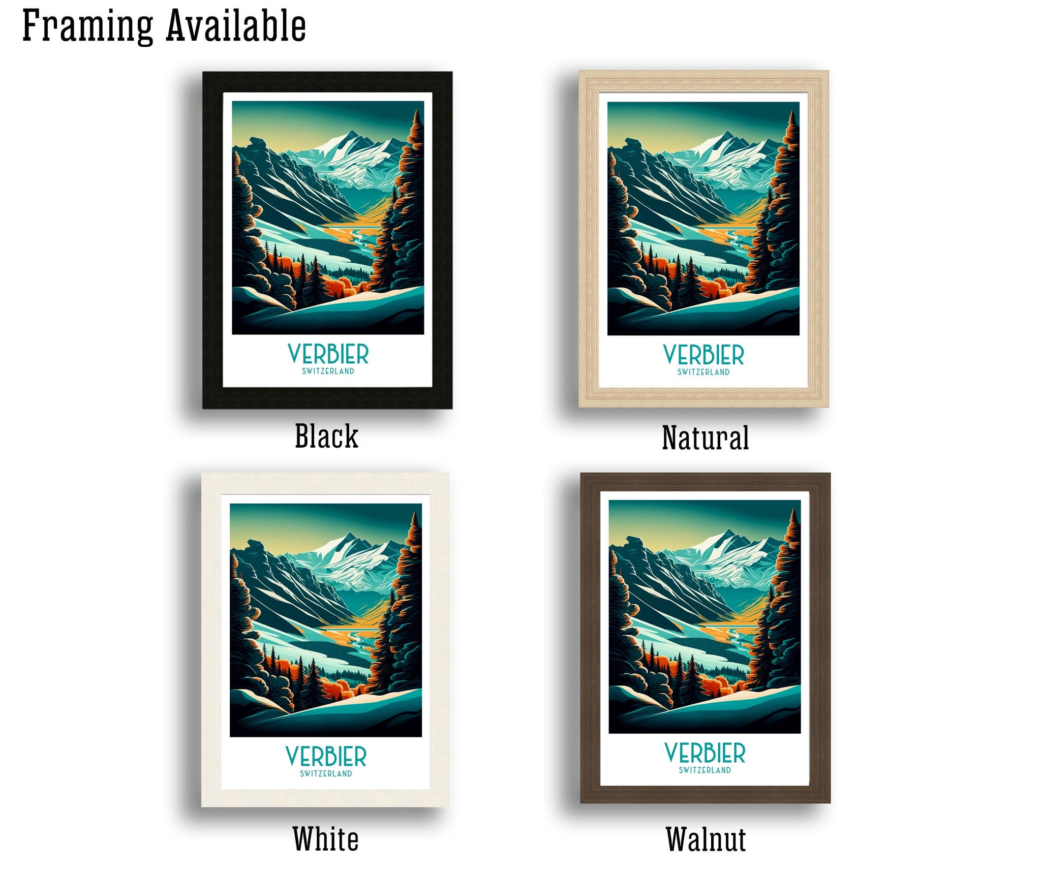 Verbier Switzerland Ski Poster | Mountain Landscape Print