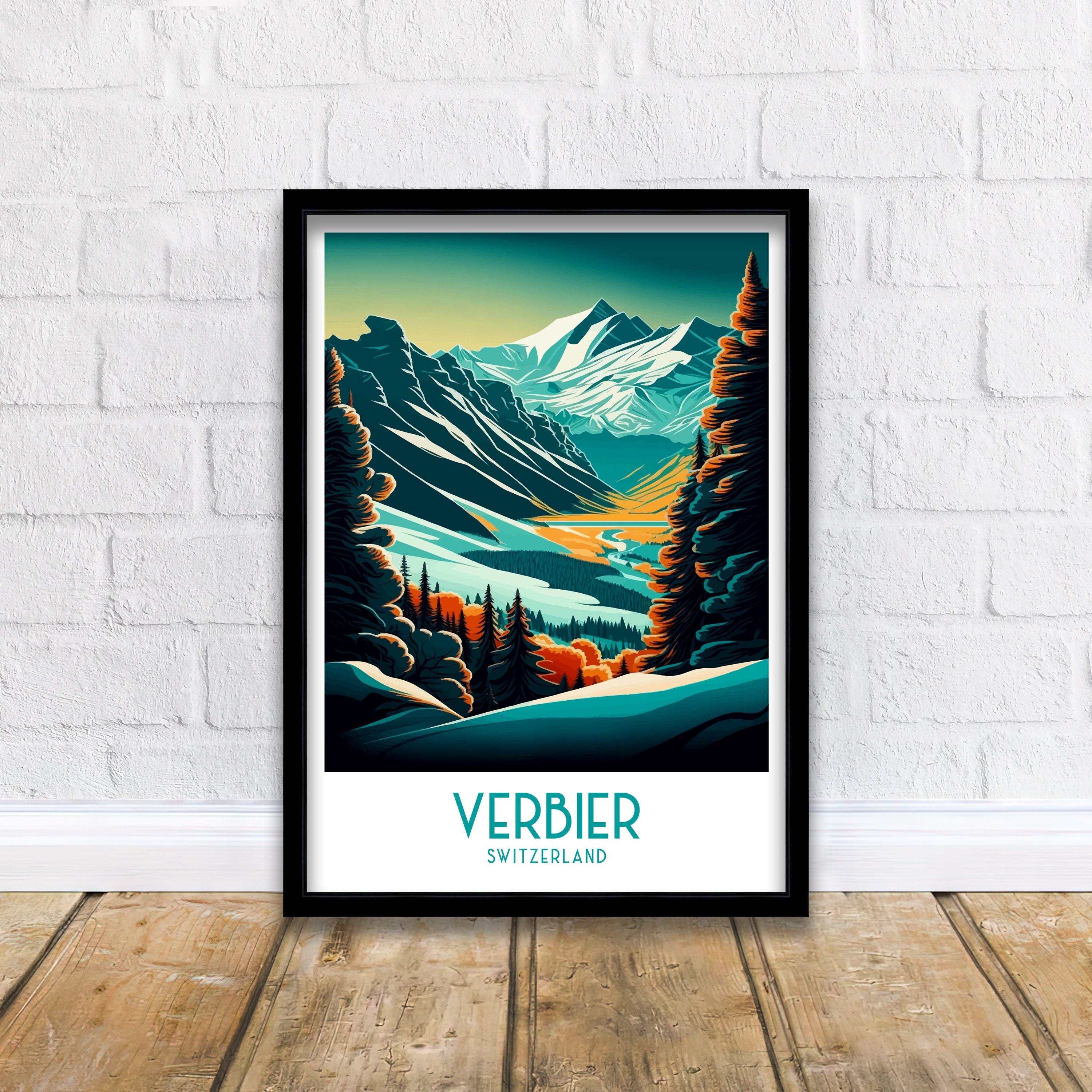 Verbier Switzerland Ski Poster | Mountain Landscape Print