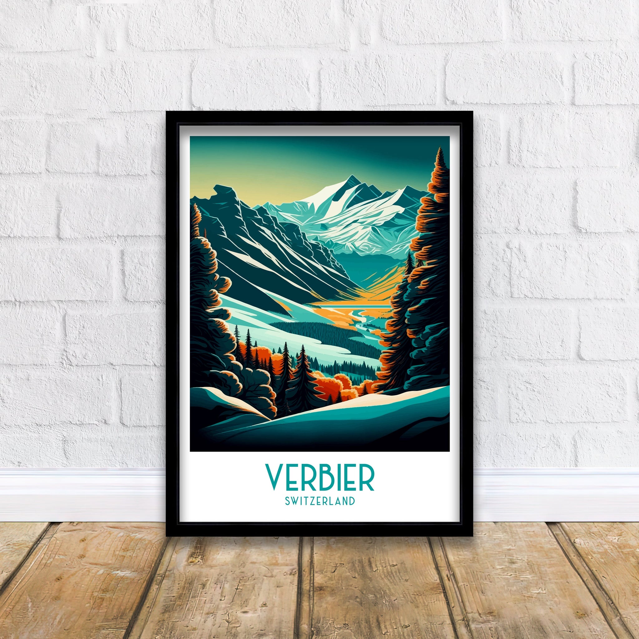 Verbier Switzerland Ski Poster | Mountain Landscape Print