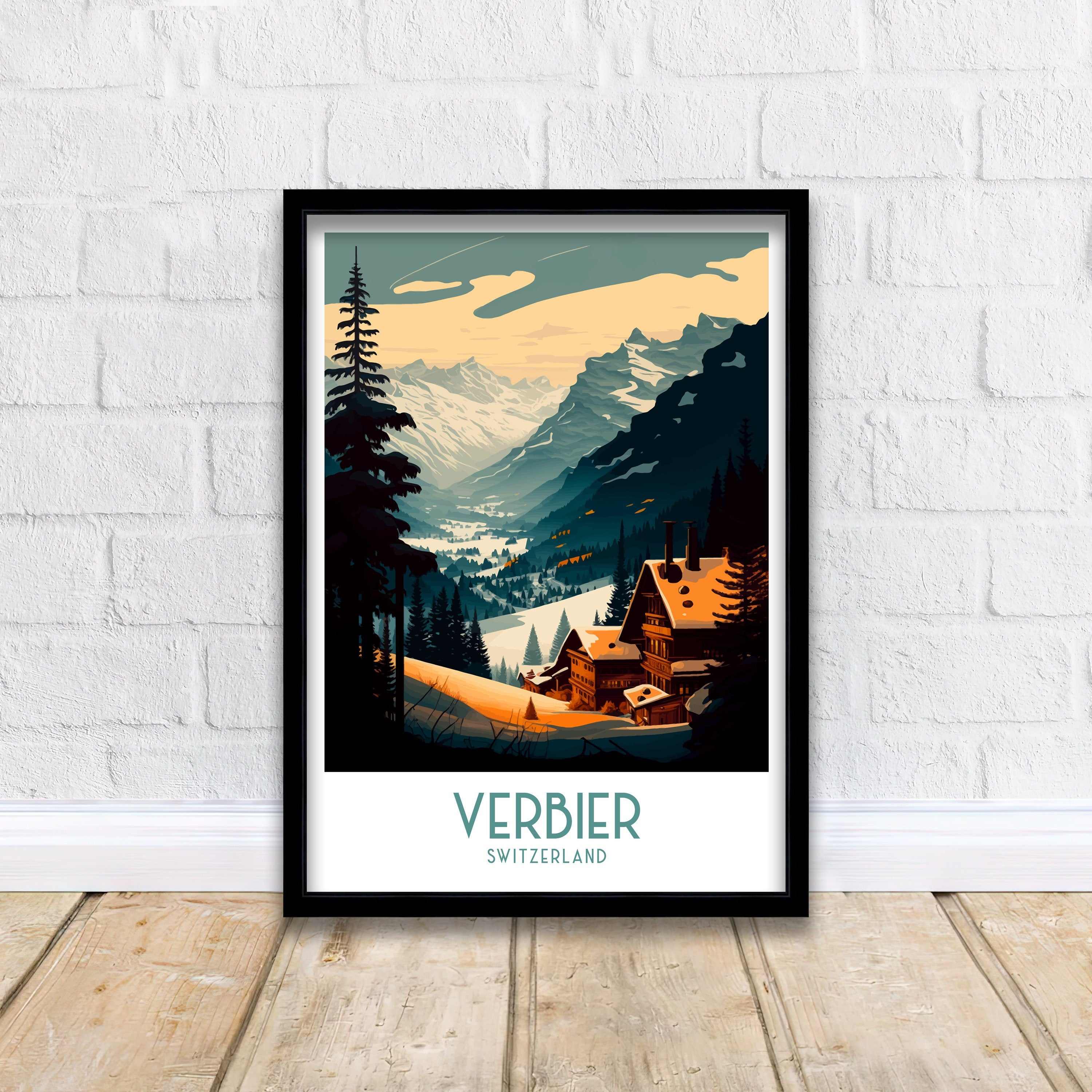 Verbier Switzerland Ski Poster | Travel Print, Alpine Art