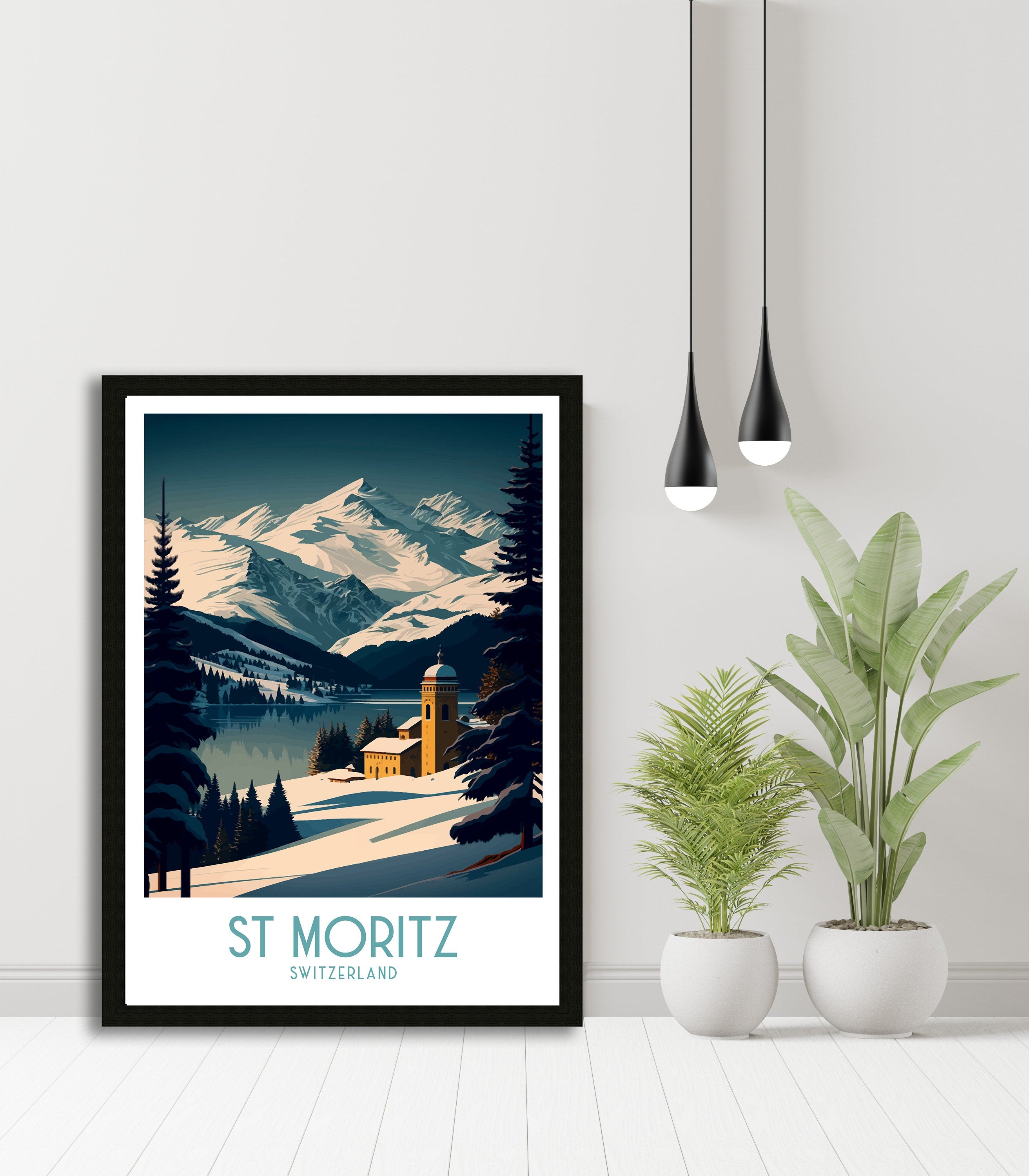 St Moritz Switzerland Print | Vintage Ski Travel Poster