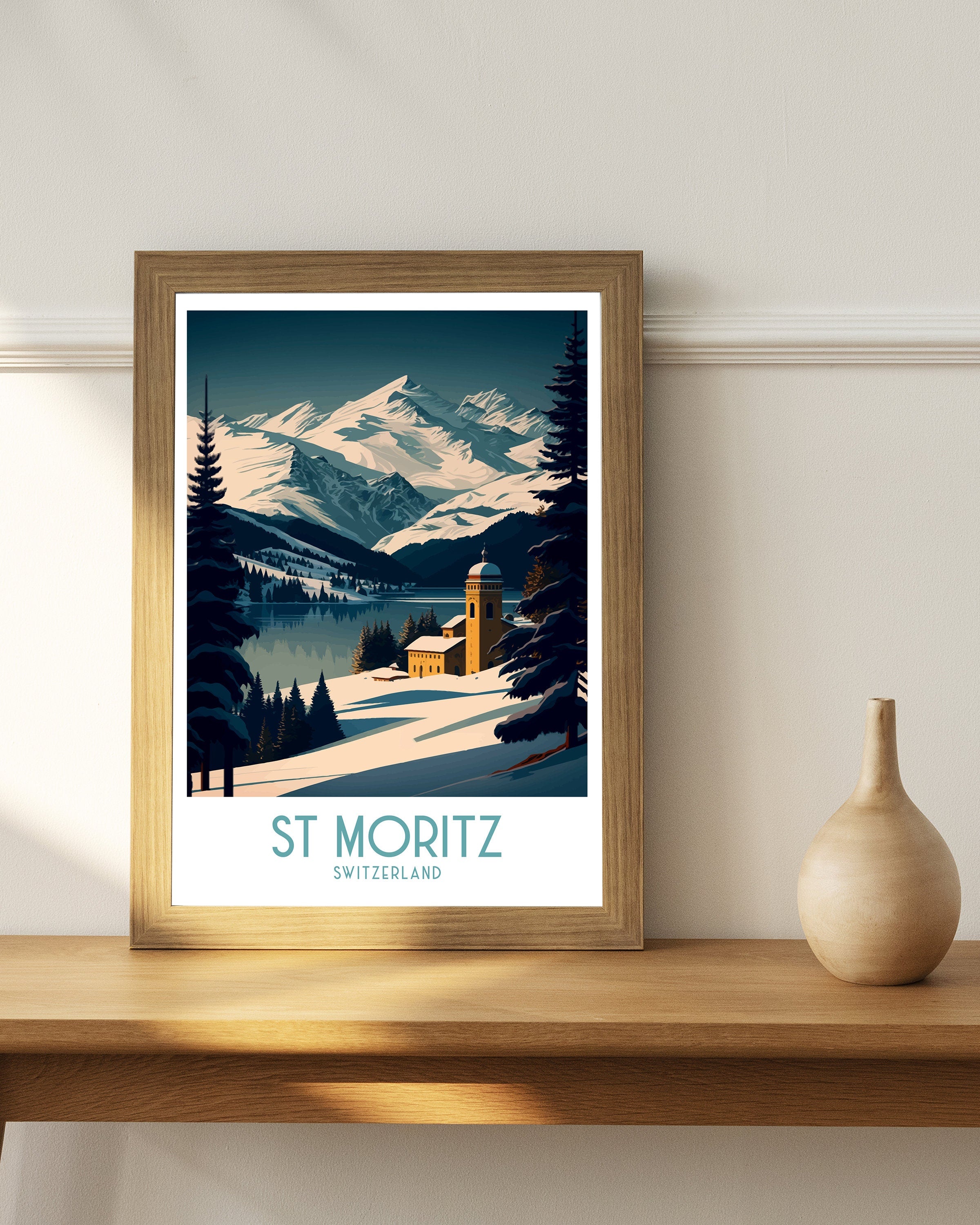 St Moritz Switzerland Print | Vintage Ski Travel Poster