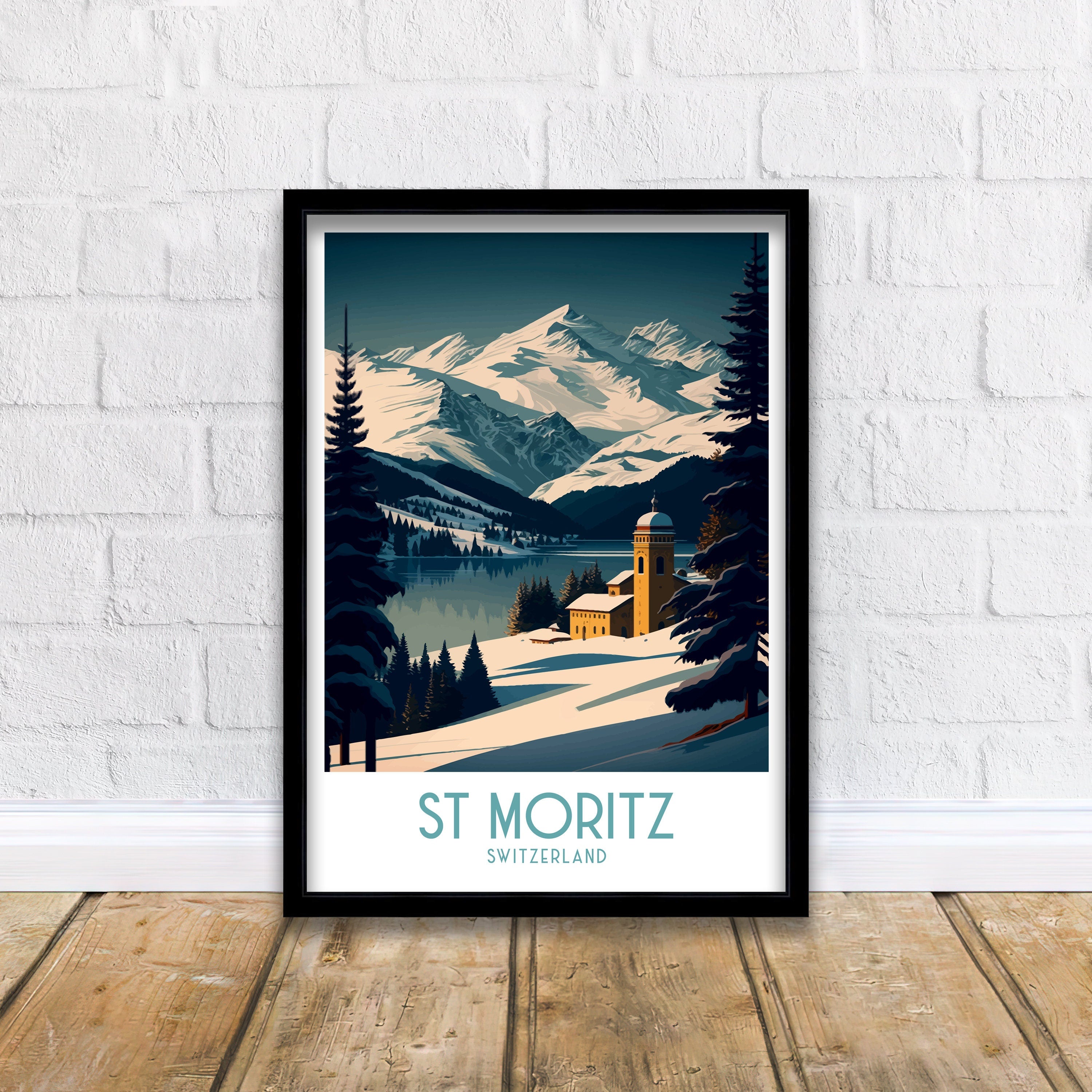 St Moritz Switzerland Print | Vintage Ski Travel Poster