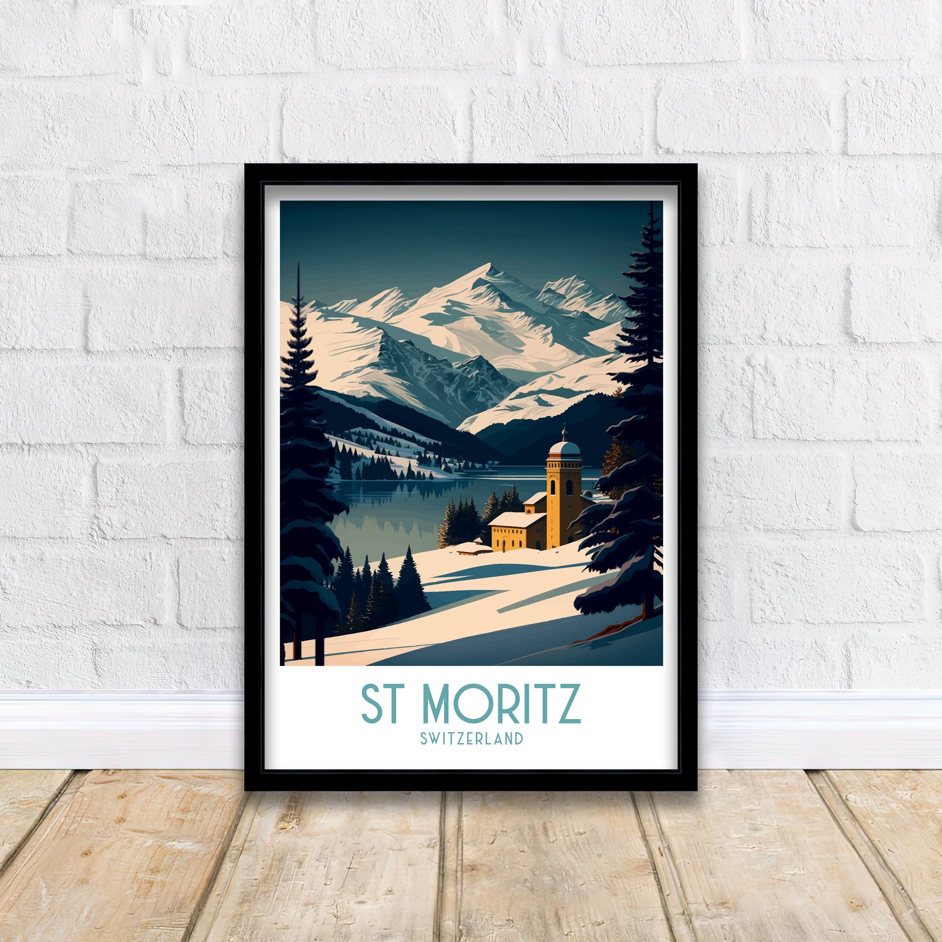 St Moritz Switzerland Print | Vintage Ski Travel Poster