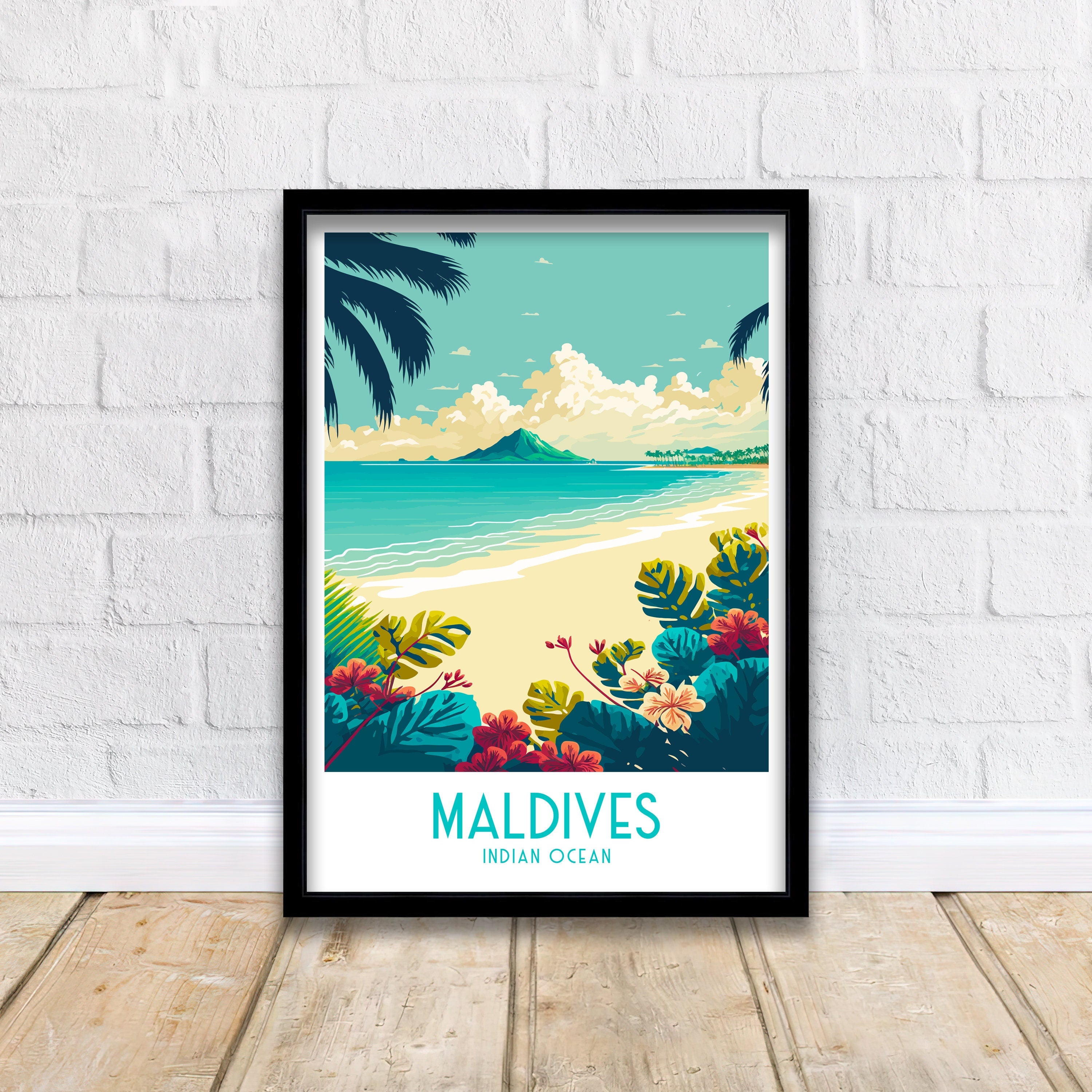 Maldives Travel Poster | Tropical Beach Art Print