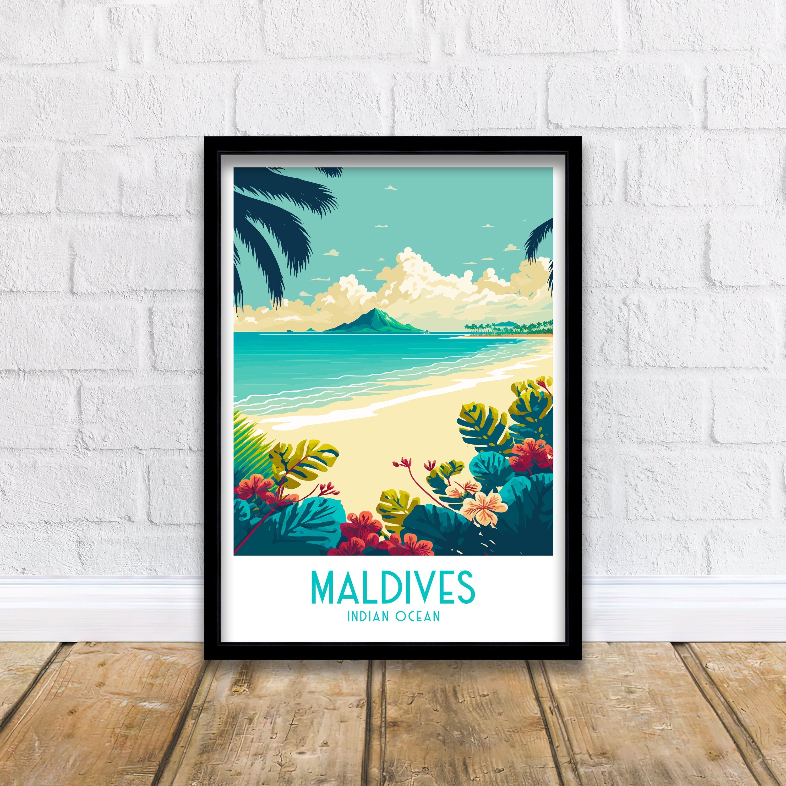 Maldives Travel Poster | Tropical Beach Art Print