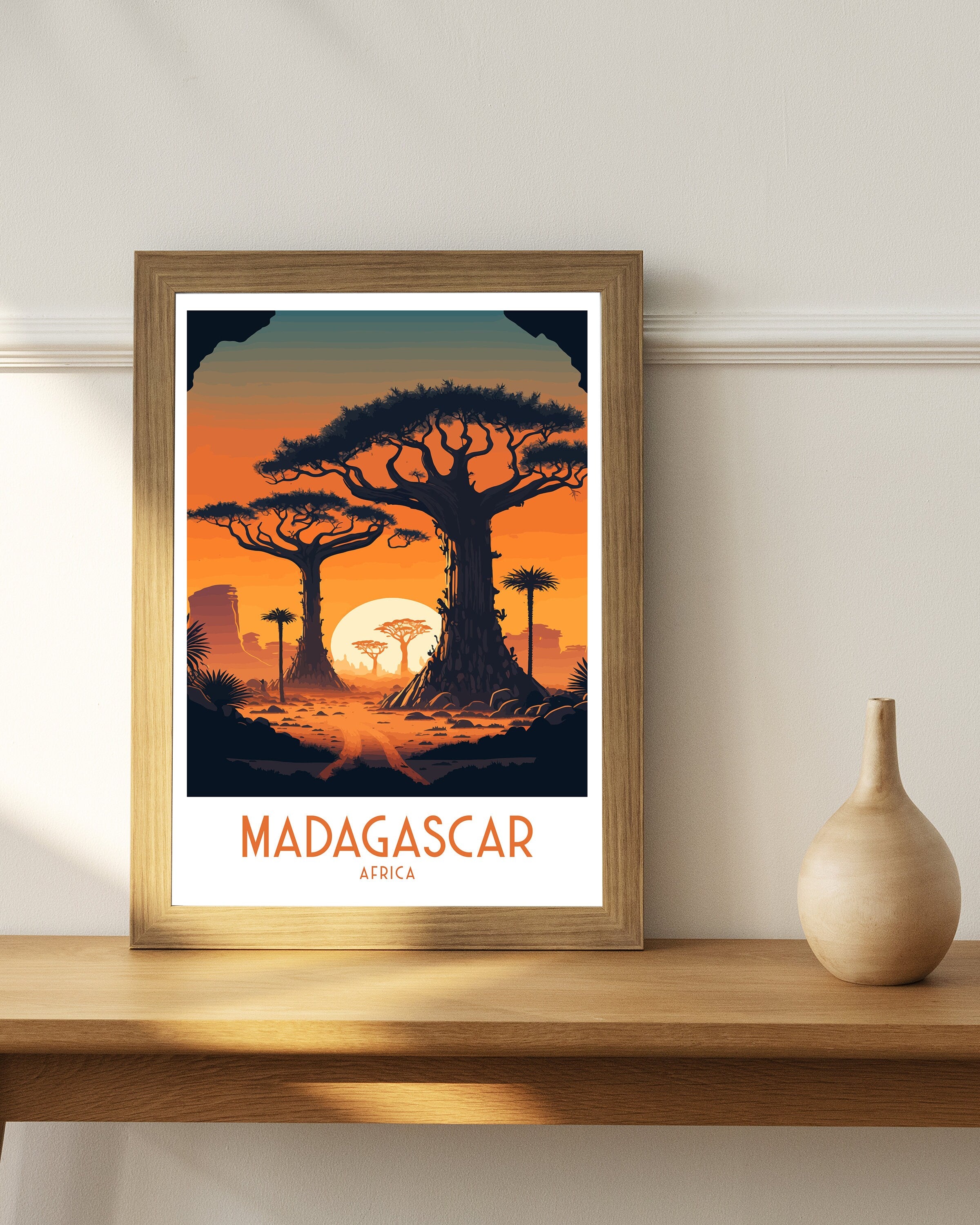 Madagascar Travel Poster | Baobab Trees Art Print