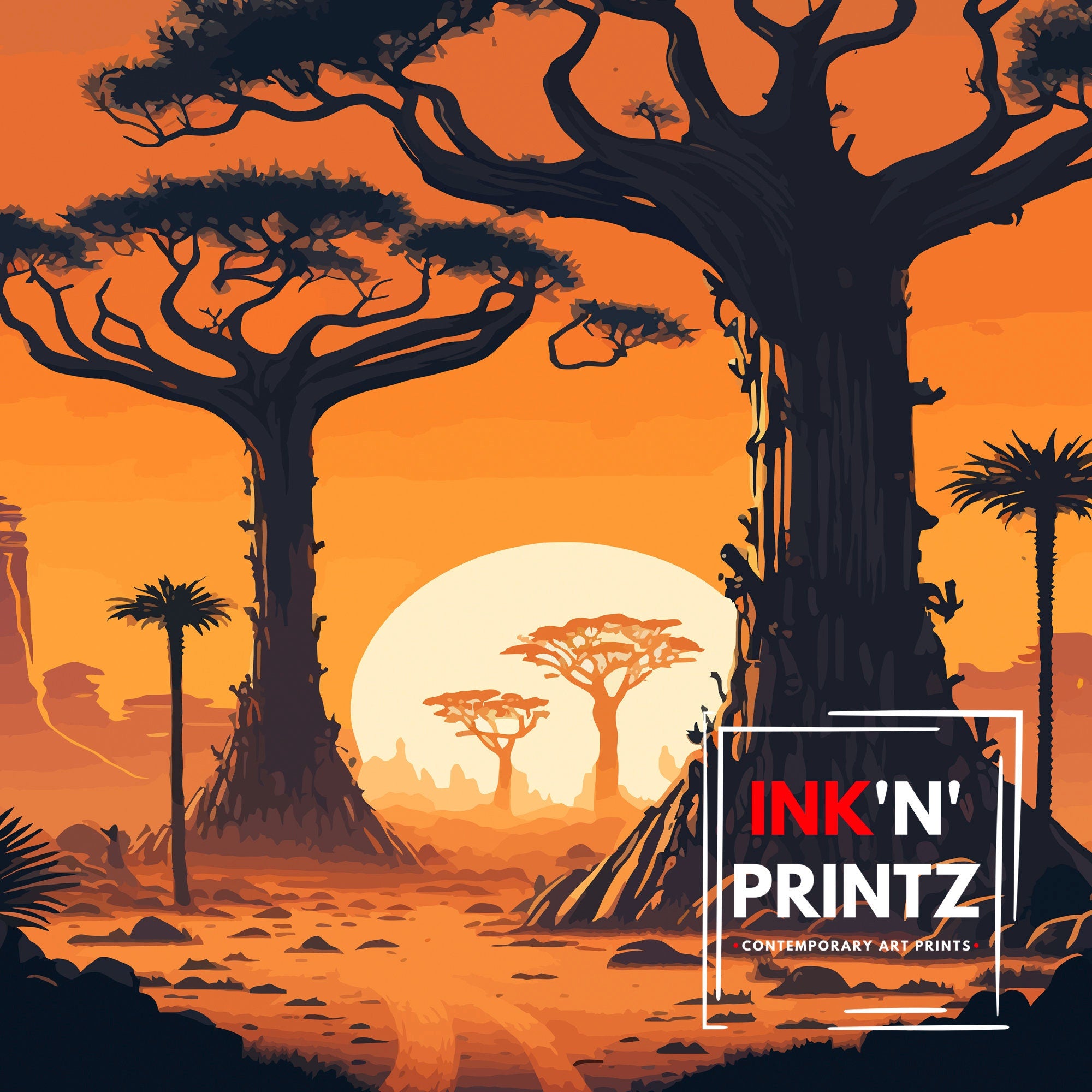 Madagascar Travel Poster | Baobab Trees Art Print
