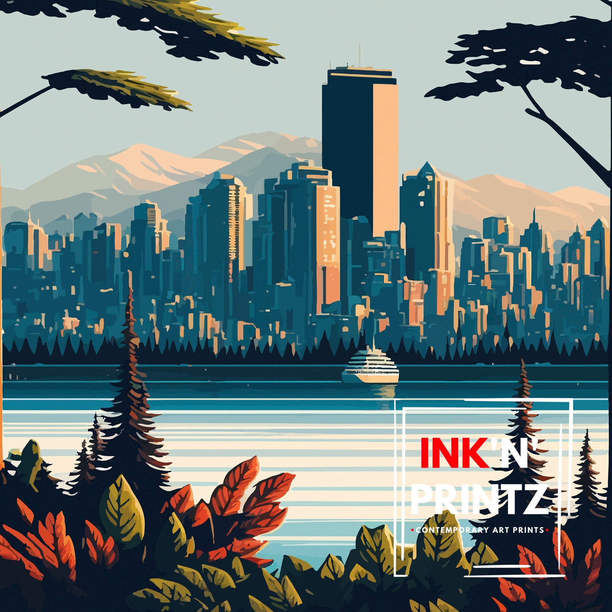 Vancouver Skyline Travel Poster | Pacific Northwest Art Print