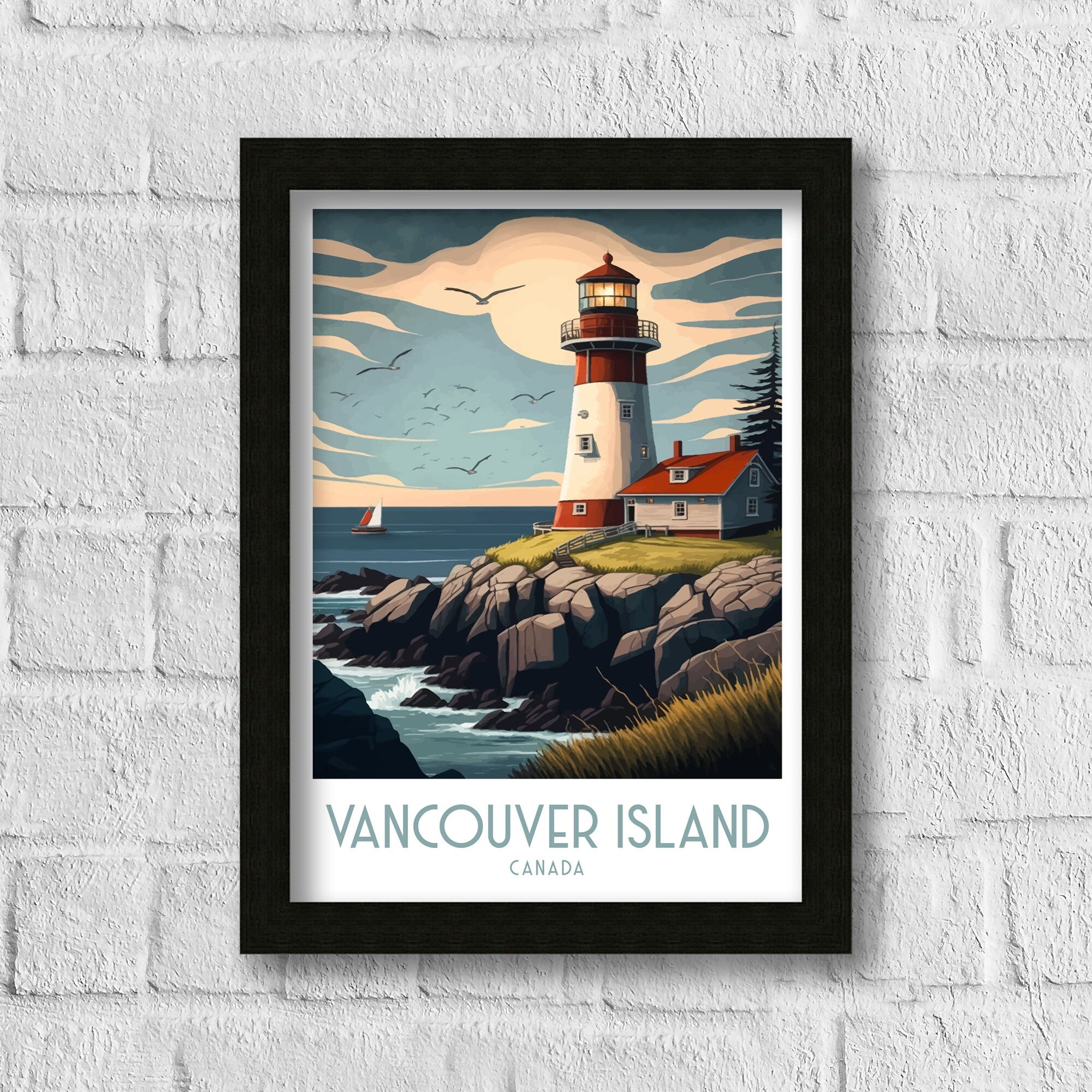 Vancouver Island Lighthouse Art Print | Coastal Travel Poster
