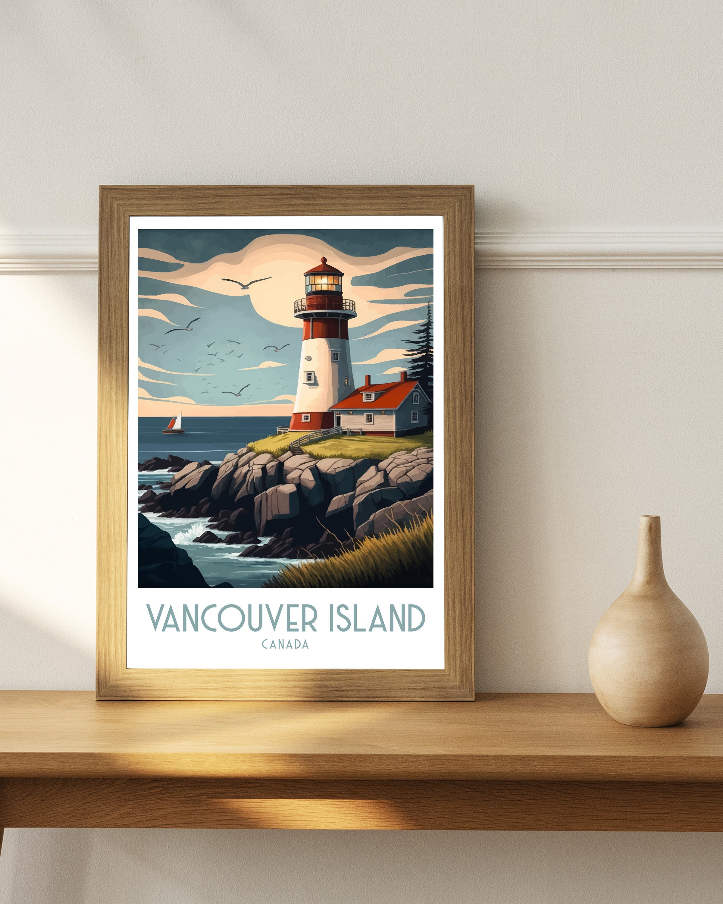 Vancouver Island Lighthouse Art Print | Coastal Travel Poster