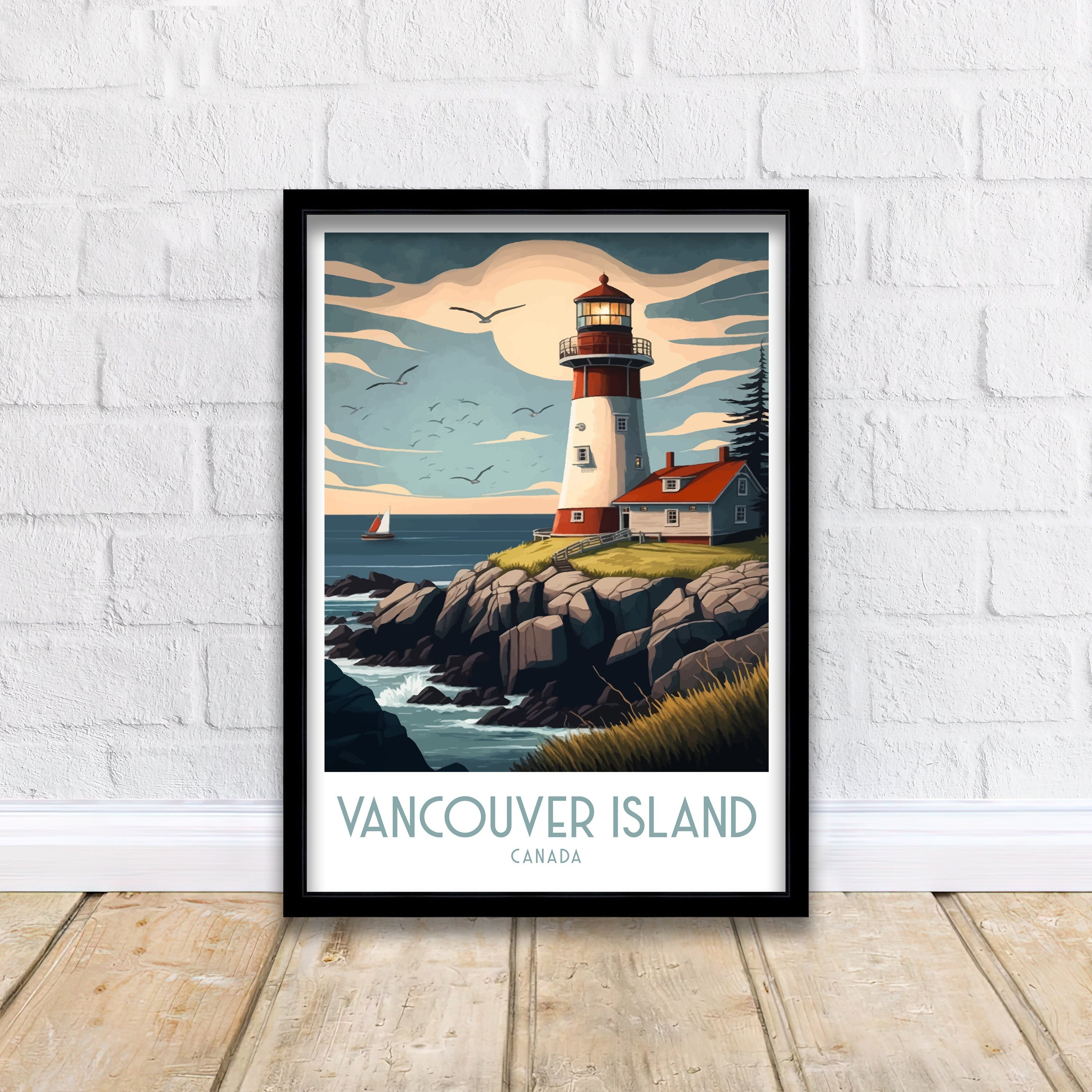 Vancouver Island Lighthouse Art Print | Coastal Travel Poster