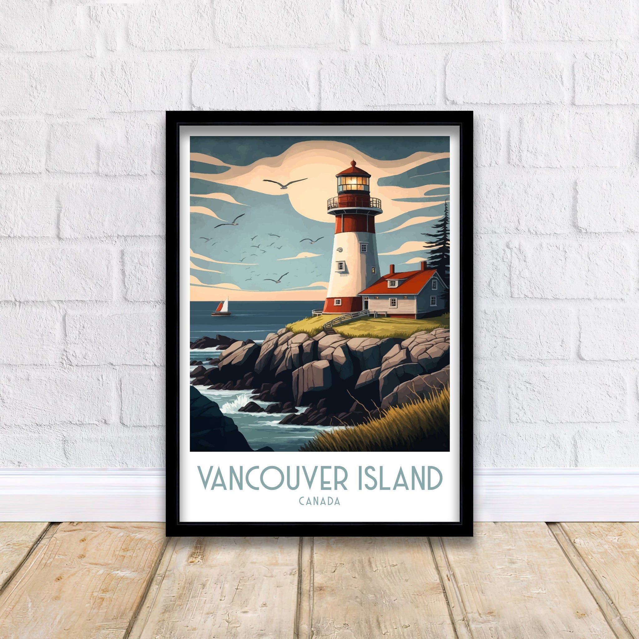 Vancouver Island Lighthouse Art Print | Coastal Travel Poster