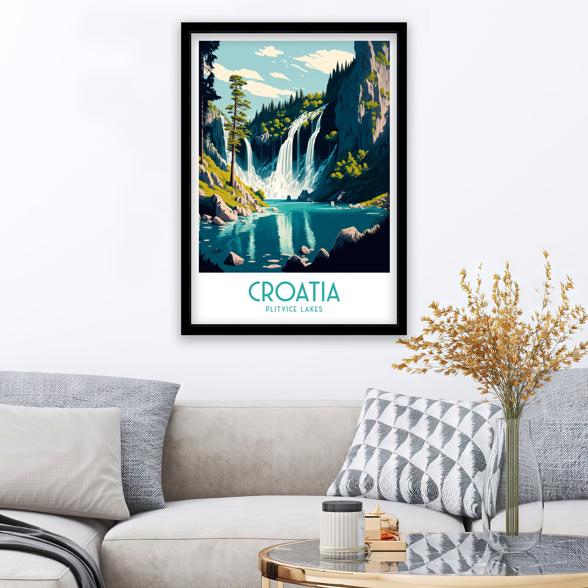Croatia Travel Poster | Plitvice Lakes Art Print