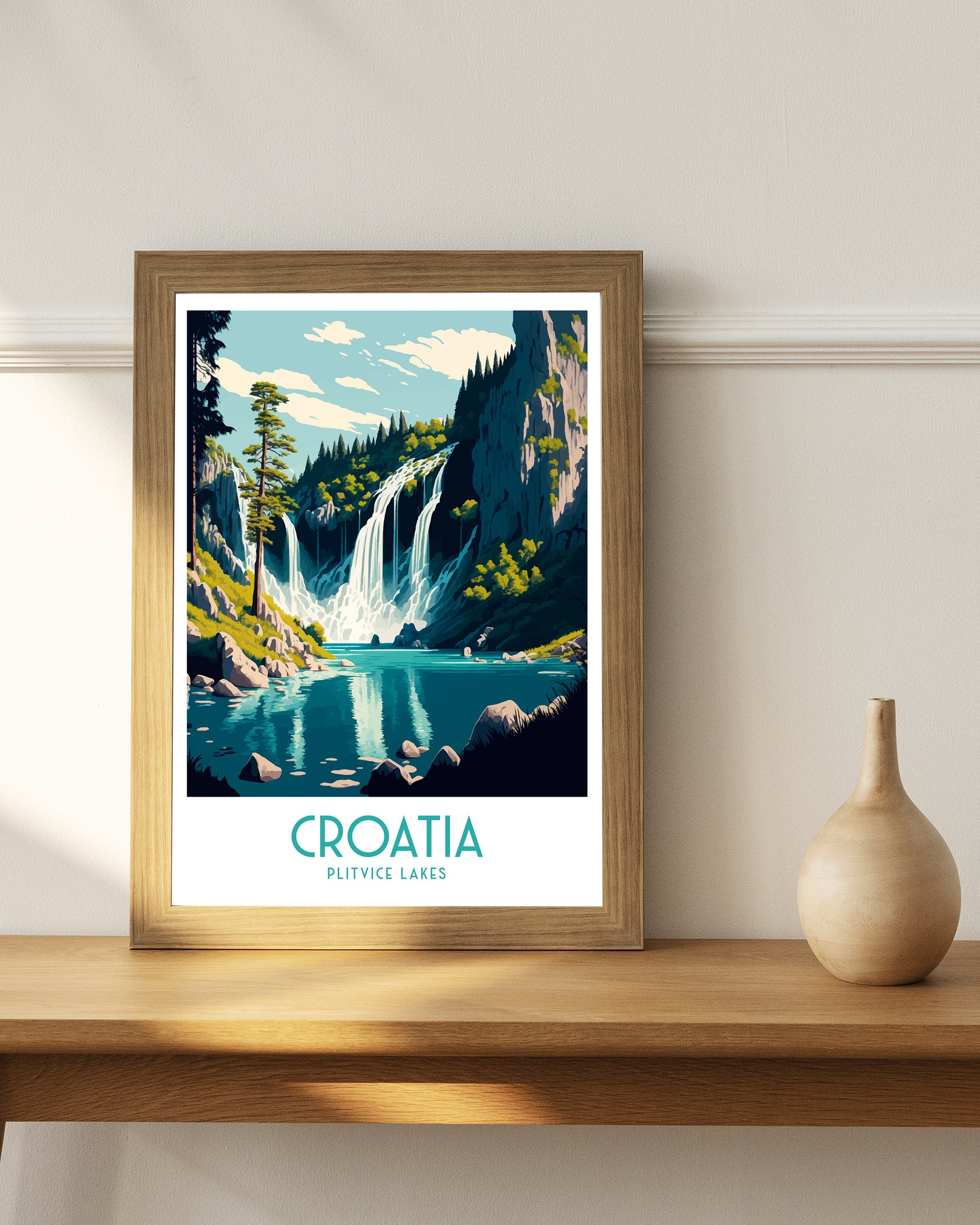 Croatia Travel Poster | Plitvice Lakes Art Print