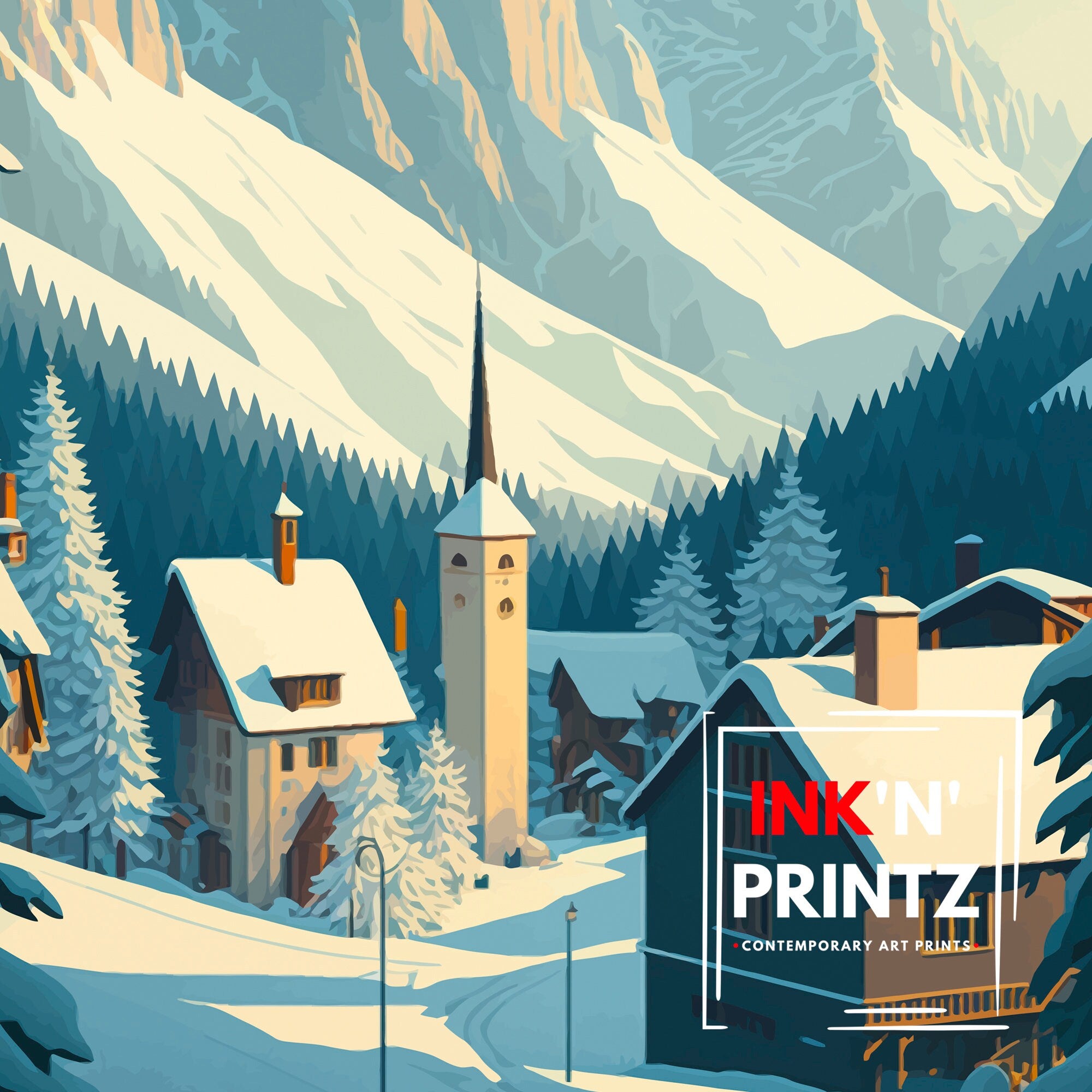 Chamonix Ski Resort Art Print | French Alps Travel Poster