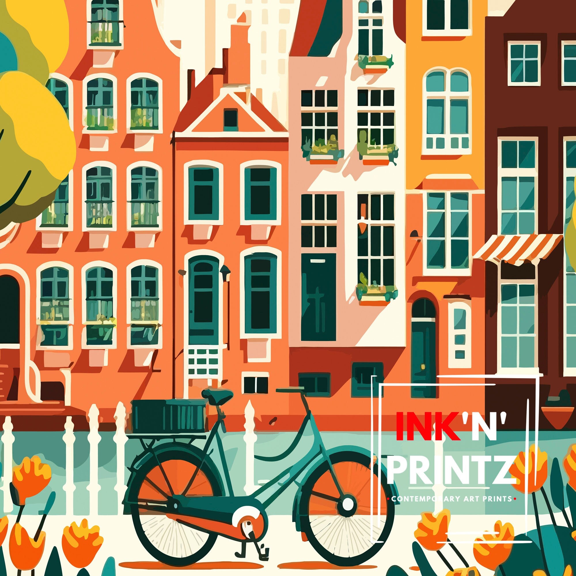 Amsterdam Skyline Art Print | Colorful Cityscape Poster