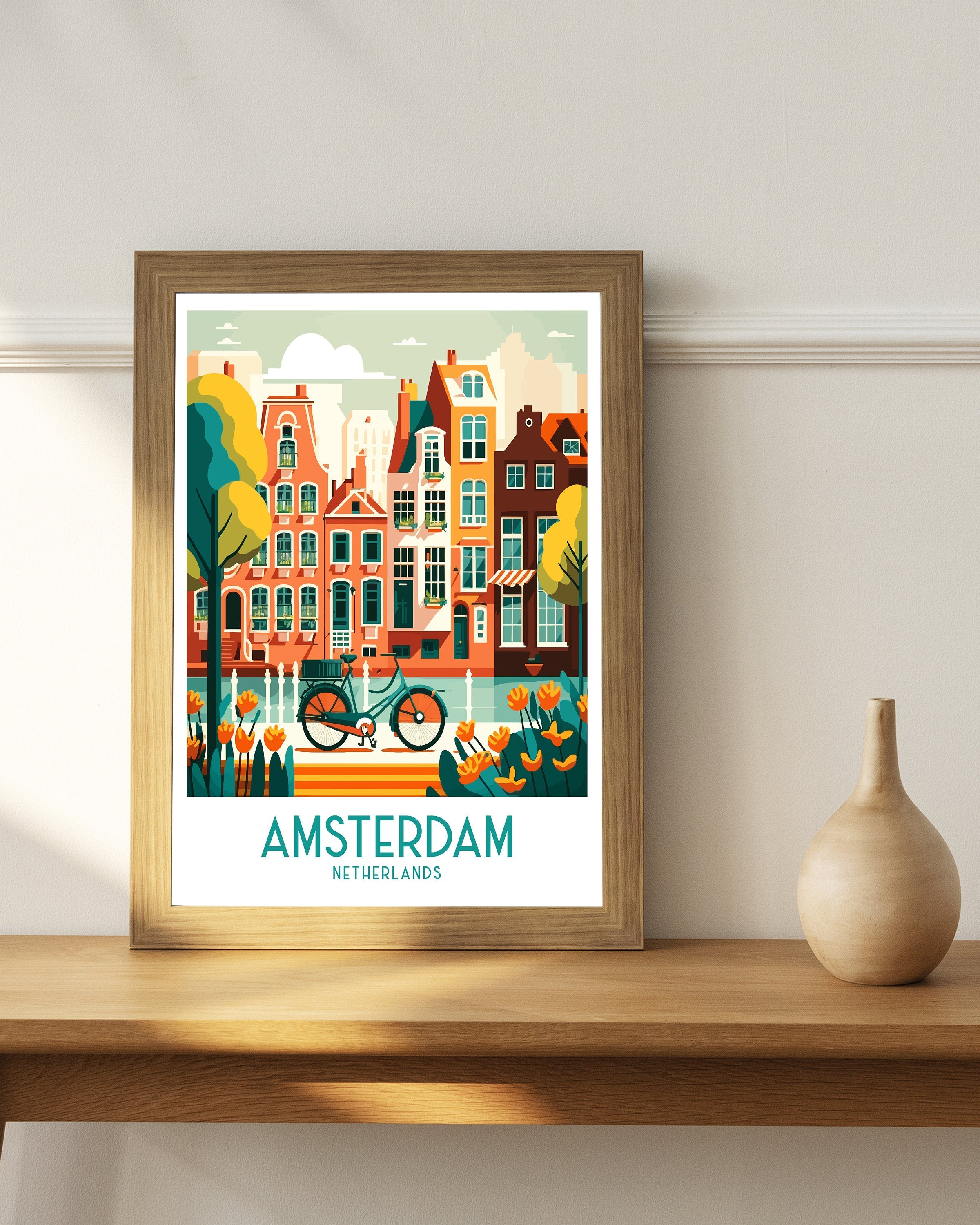 Amsterdam Skyline Art Print | Colorful Cityscape Poster