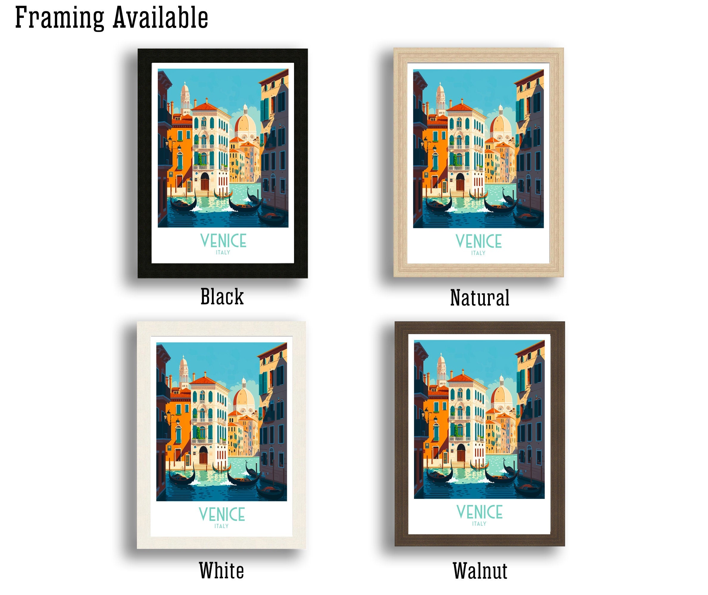 Venice Italy Travel Poster | Colorful Canal Art Print