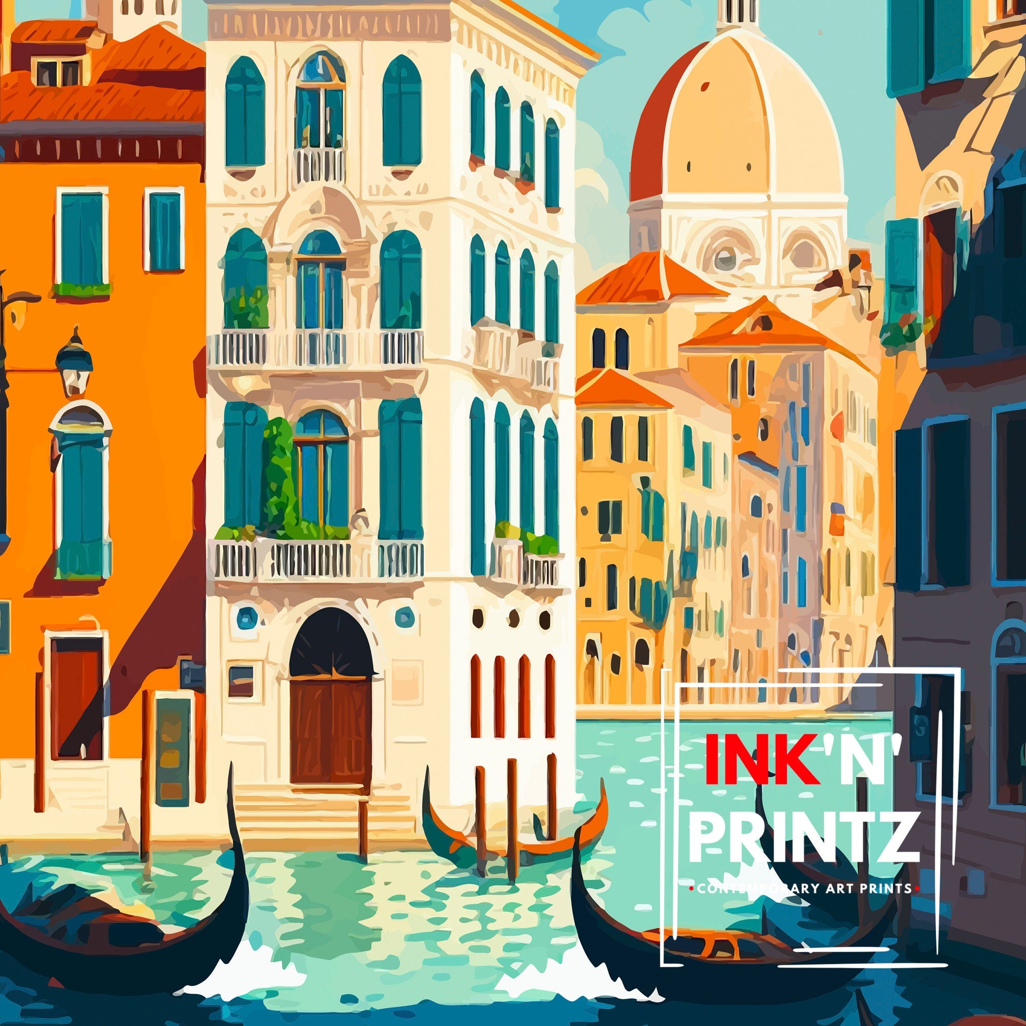 Venice Italy Travel Poster | Colorful Canal Art Print