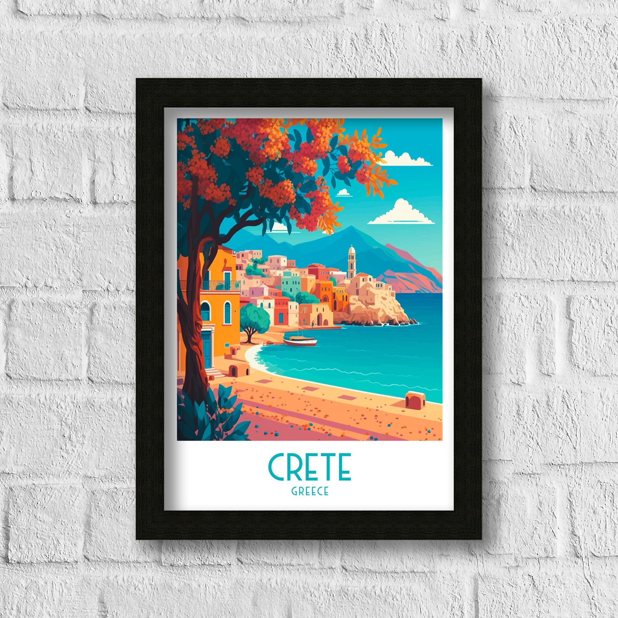 Crete Greece Travel Poster | Mediterranean Seaside Art Print
