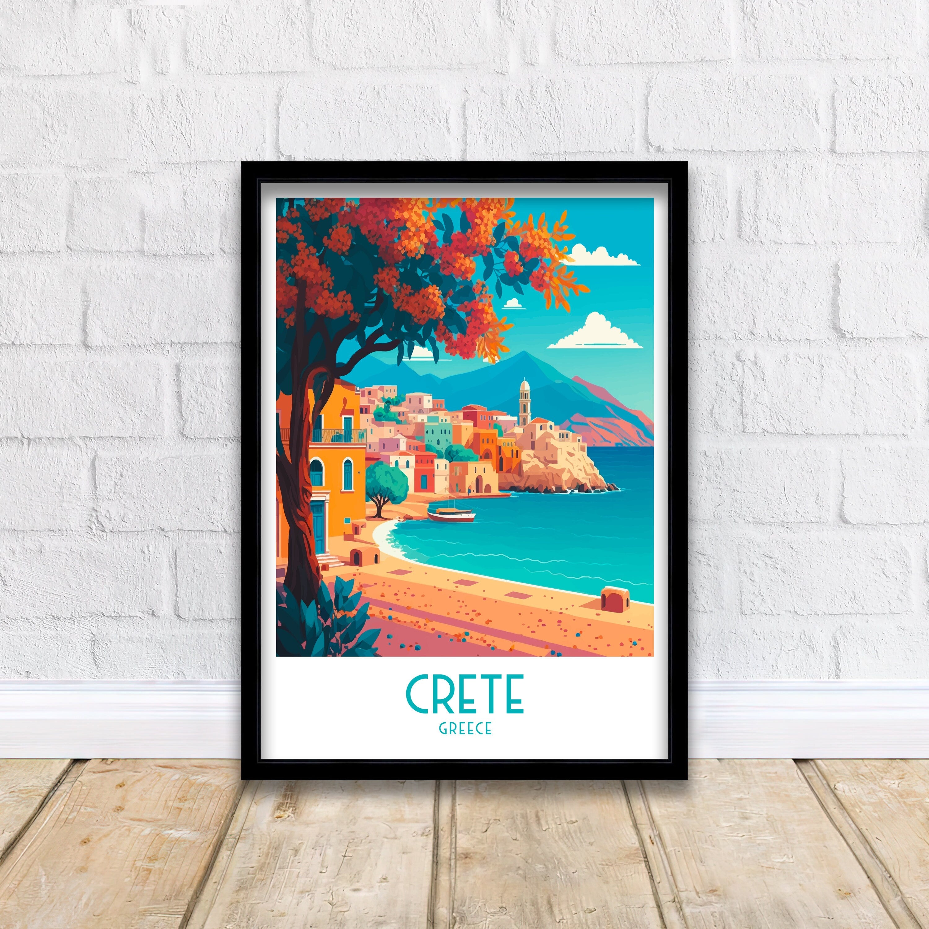 Crete Greece Travel Poster | Mediterranean Seaside Art Print