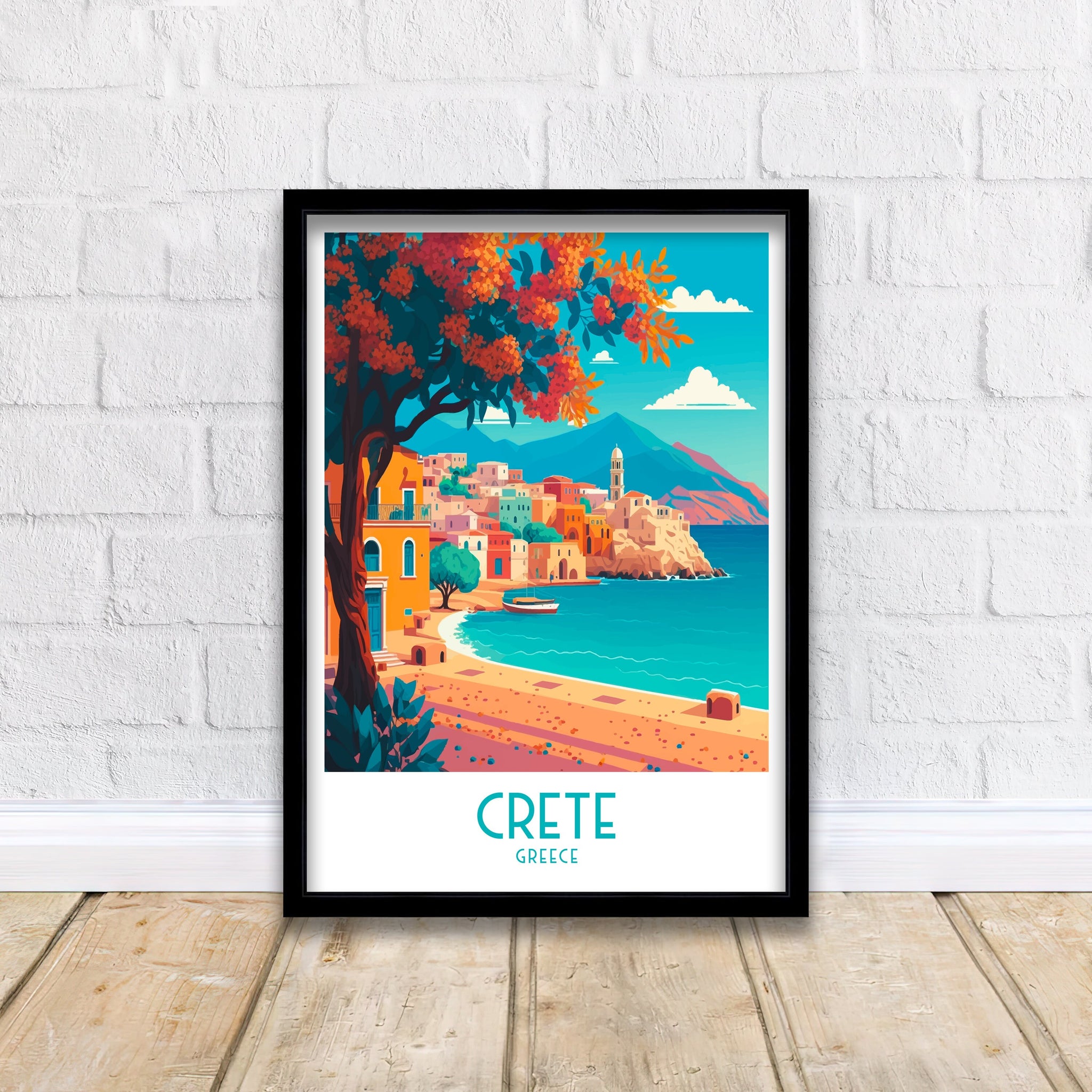 Crete Greece Travel Poster | Mediterranean Seaside Art Print