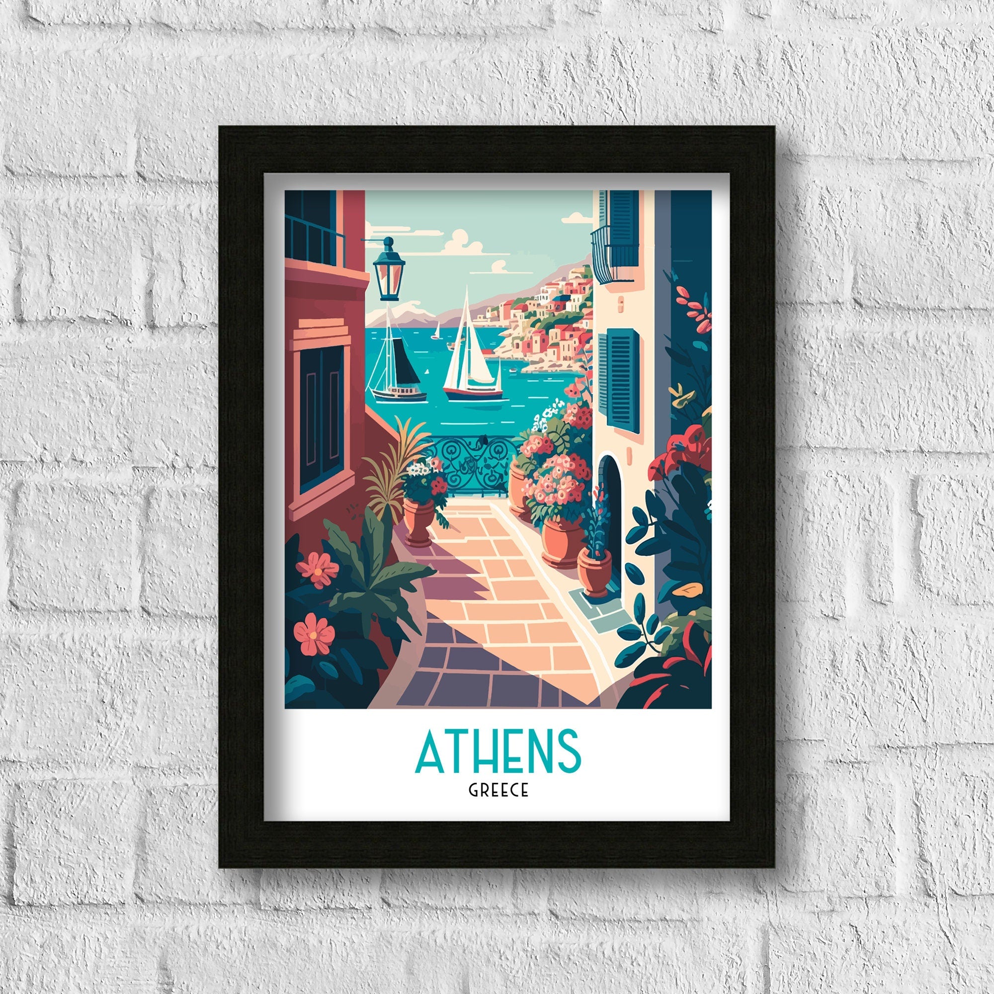 Athens Greece Travel Poster | Mediterranean Seaside Art Print