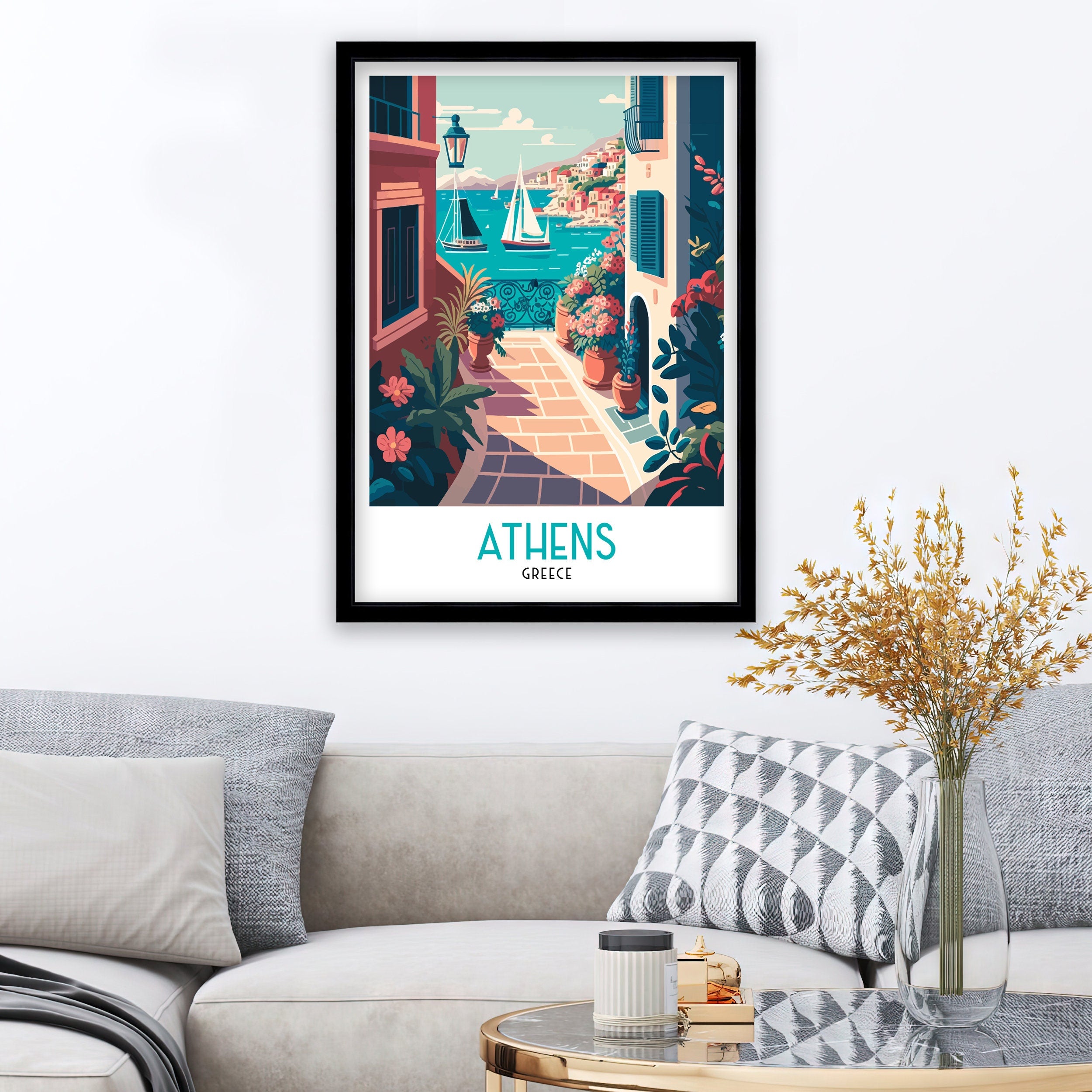 Athens Greece Travel Poster | Mediterranean Seaside Art Print