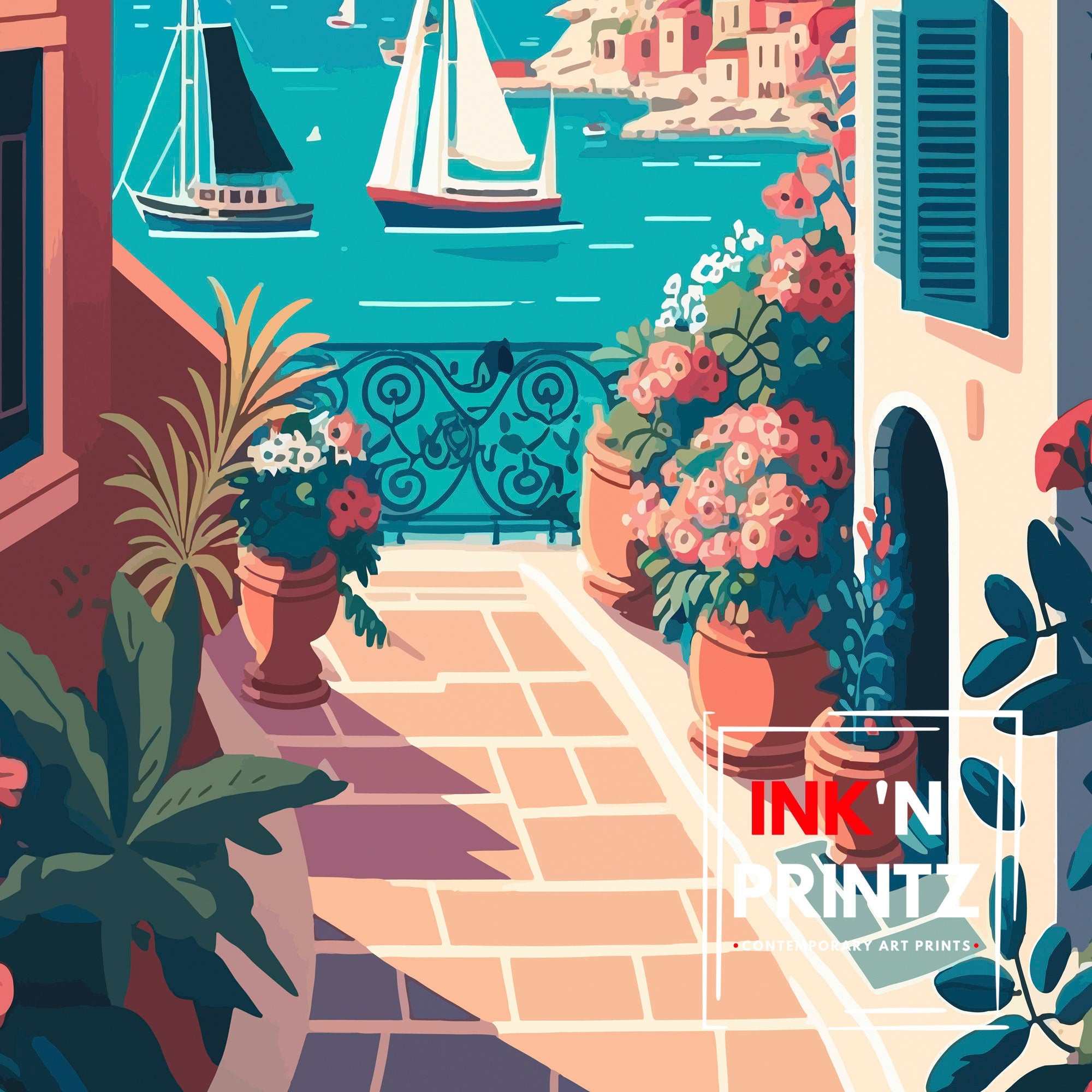 Athens Greece Travel Poster | Mediterranean Seaside Art Print