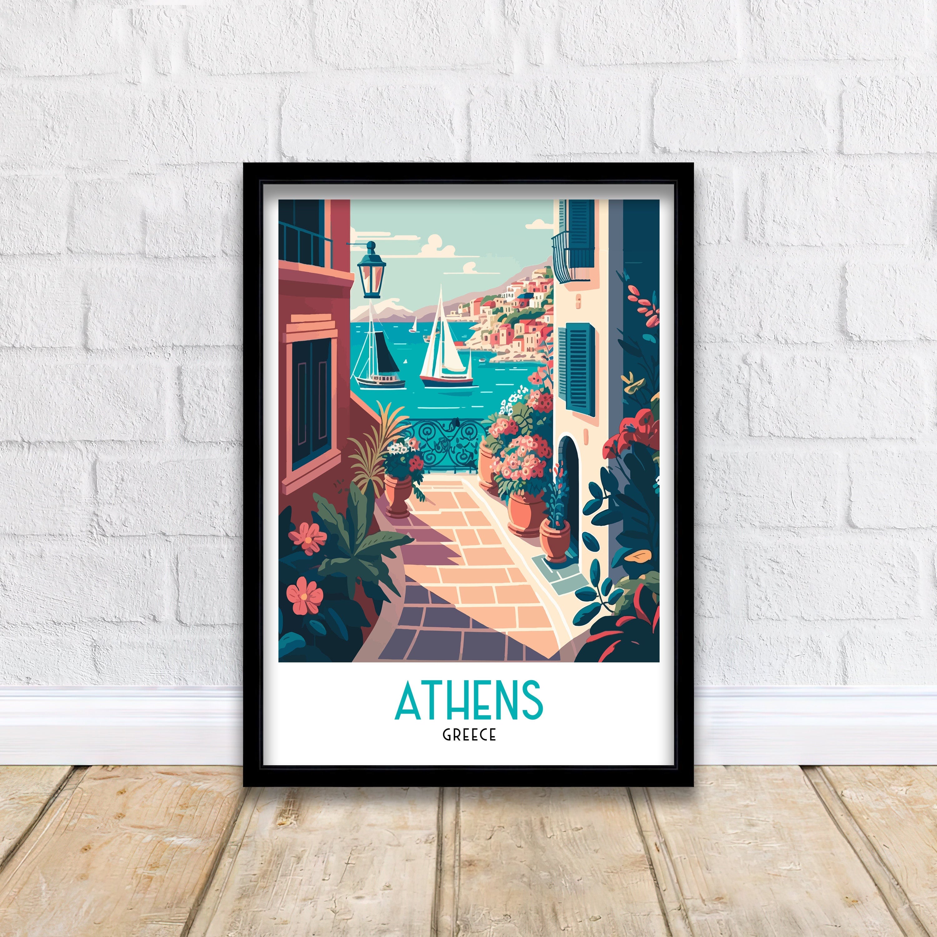 Athens Greece Travel Poster | Mediterranean Seaside Art Print