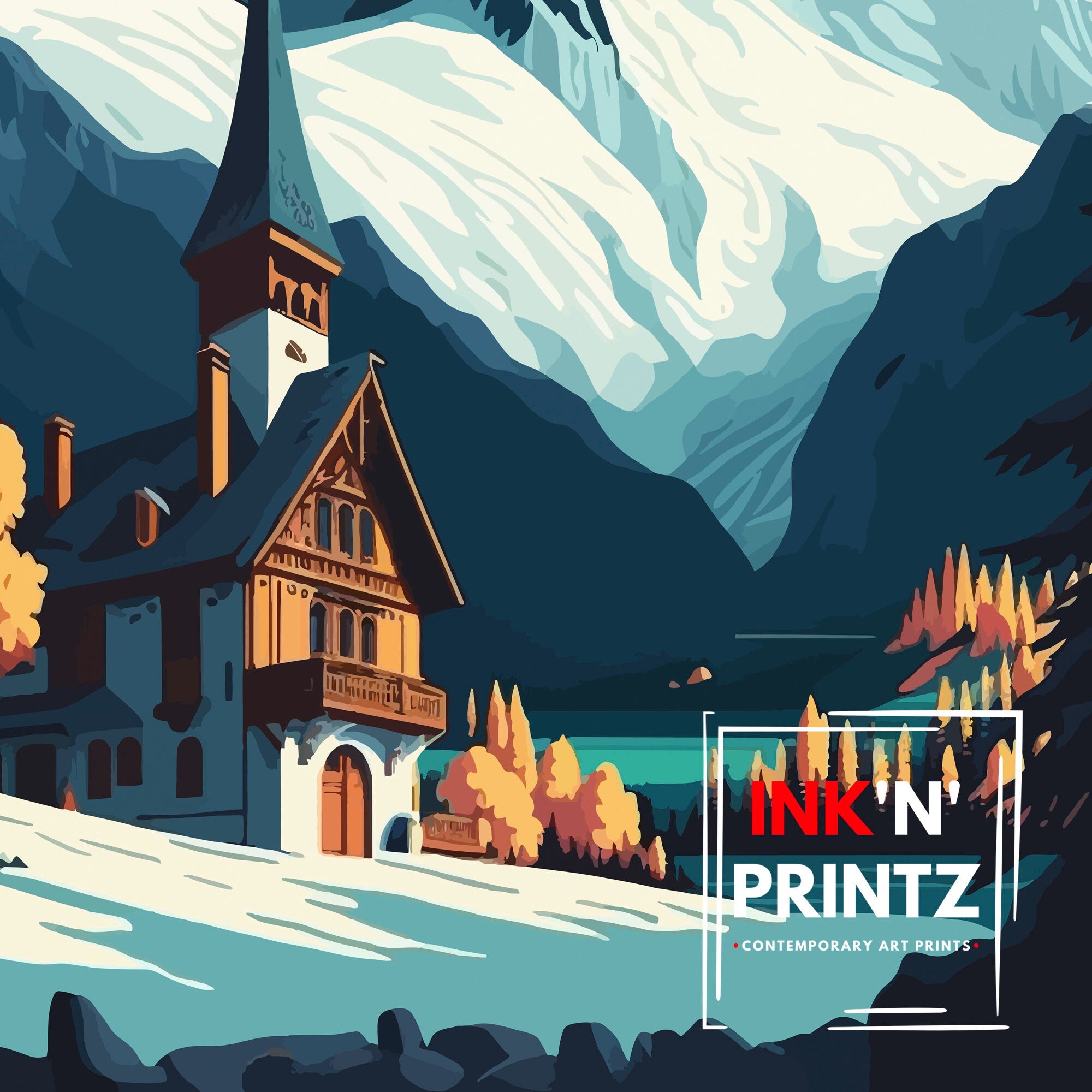 Chamonix Ski Resort Art Print | French Alps Travel Poster